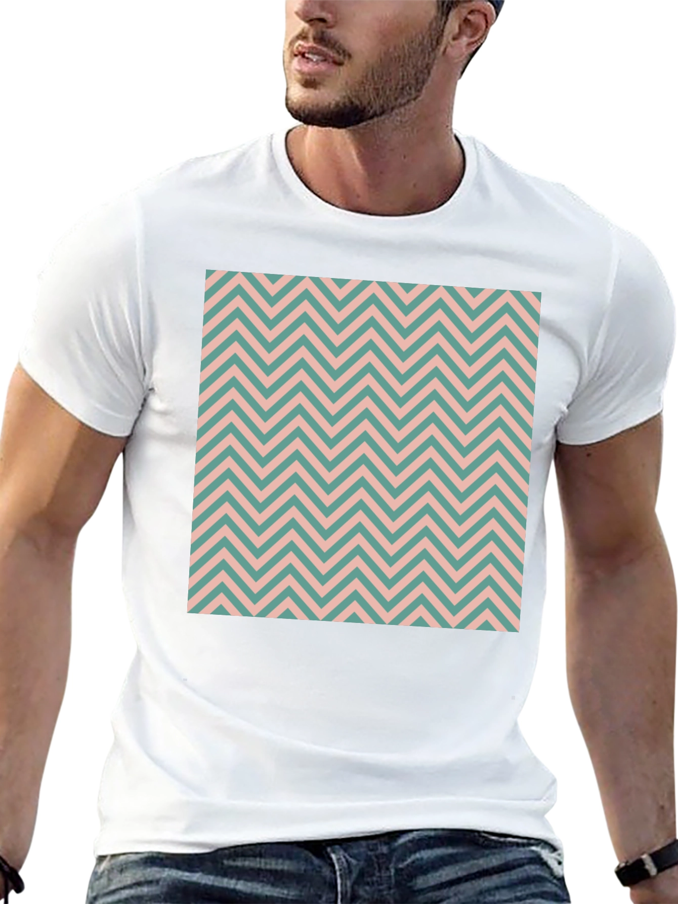 Chevron Pattern Black Crew Neck T-Shirt
