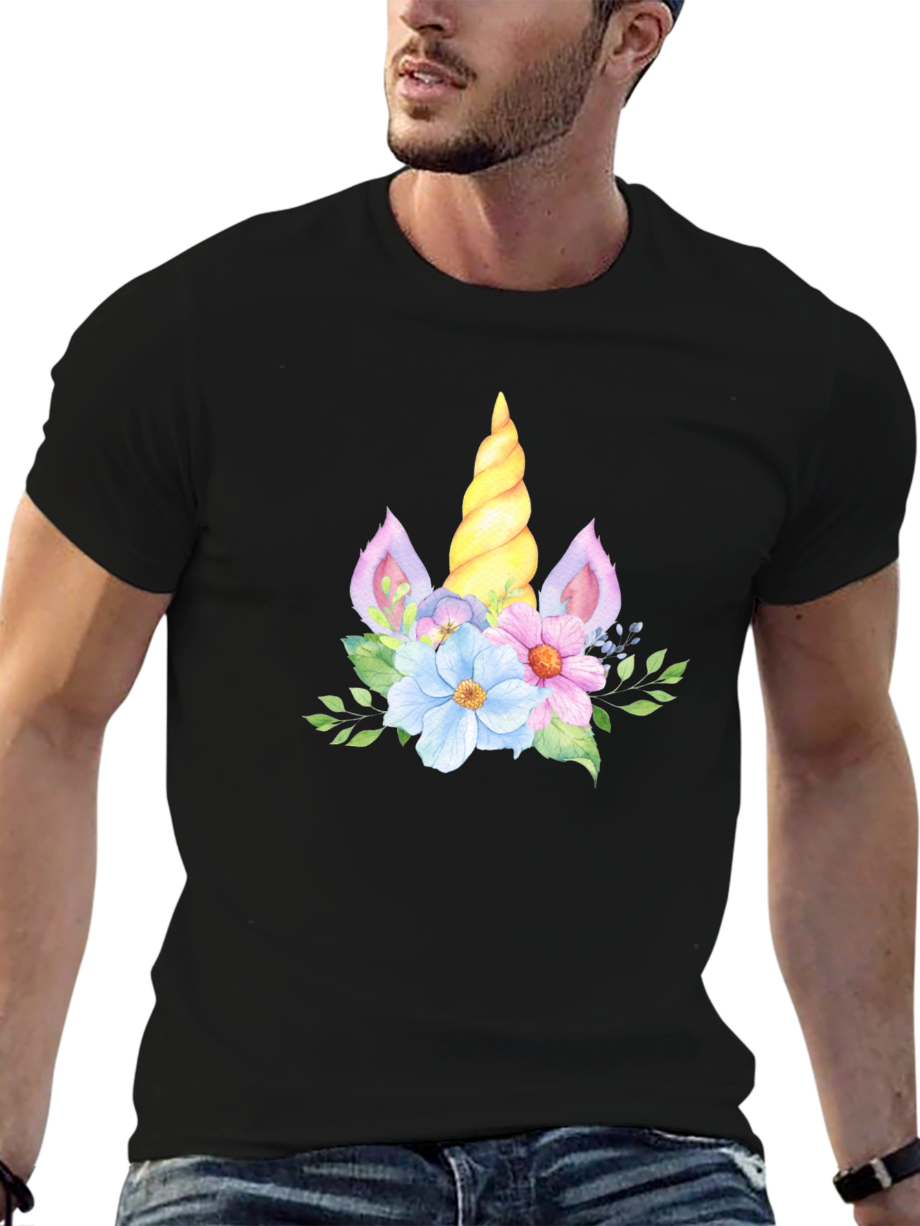 Unicorn Floral T-Shirt - Black
