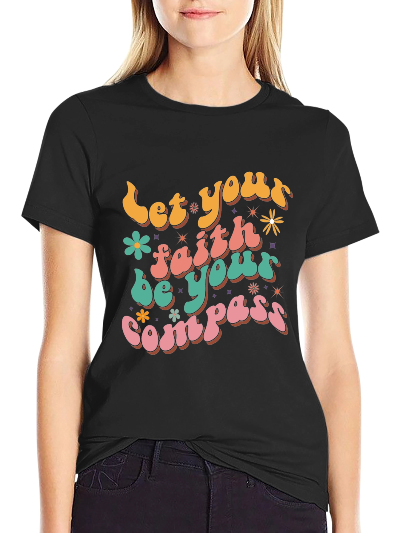 Faith Compass Graphic Tee - Retro Style