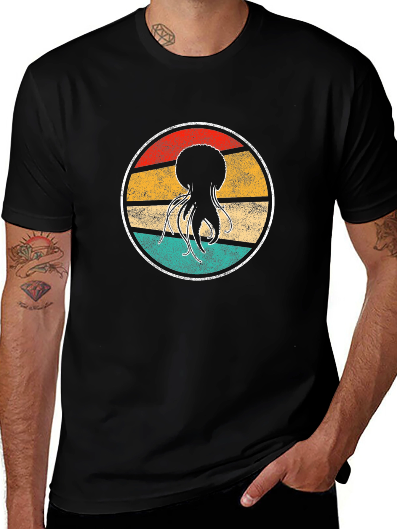 Retro Jellyfish Graphic Tee - Black Cotton T-Shirt