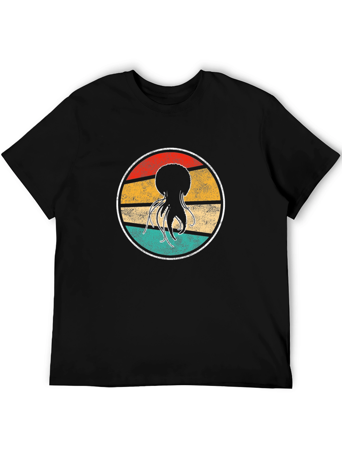 Retro Jellyfish Graphic Tee - Black Cotton T-Shirt