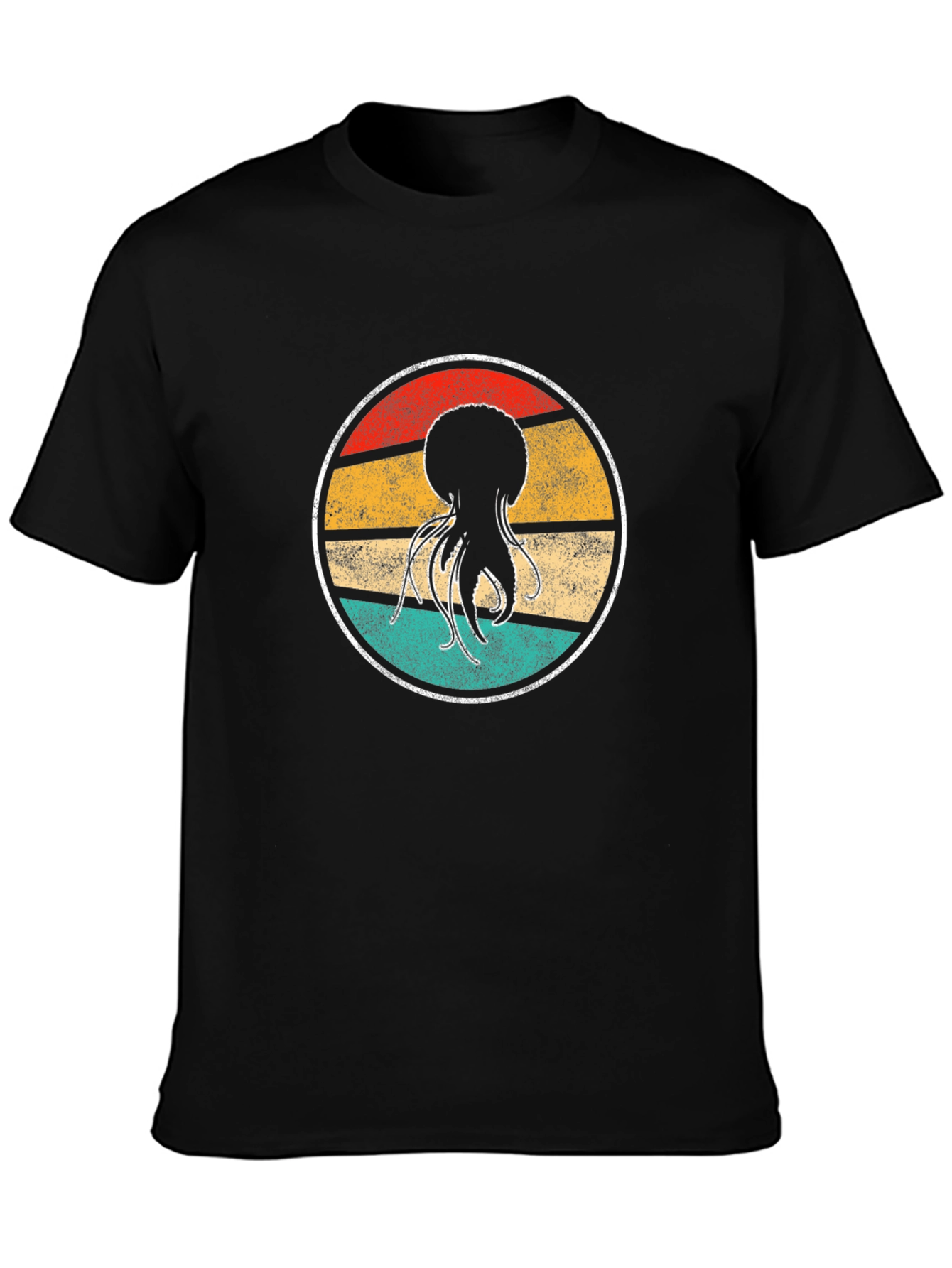 Retro Jellyfish Graphic Tee - Black Cotton T-Shirt