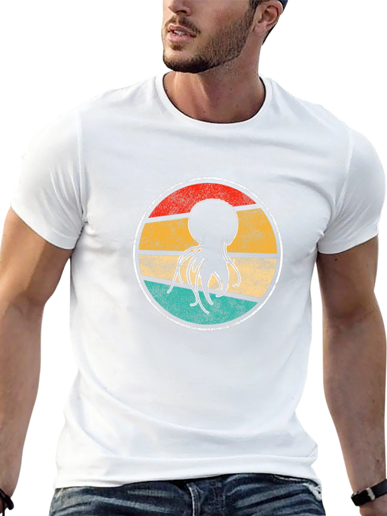 Retro Jellyfish Graphic Tee - Black Cotton T-Shirt