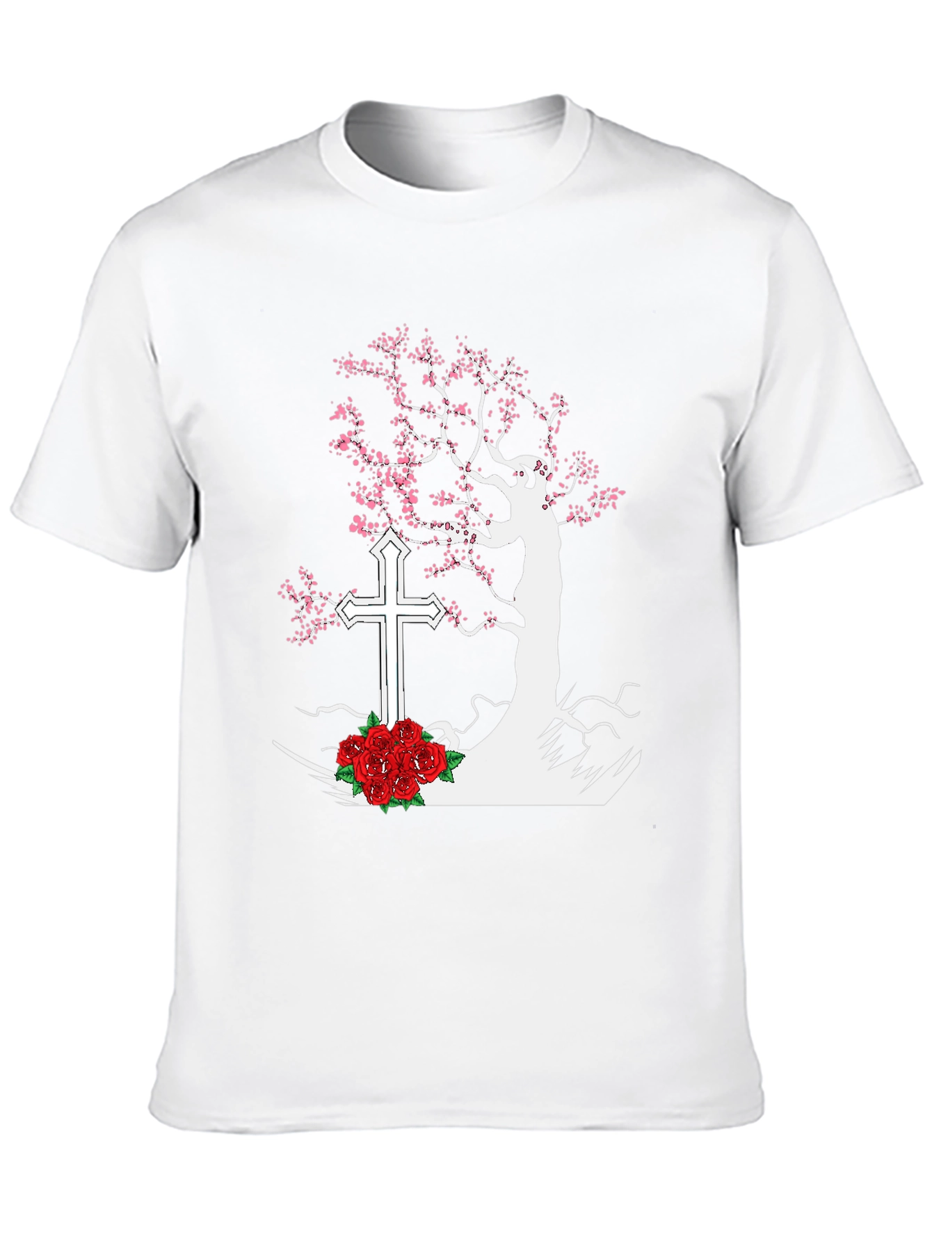 Tree Cross Roses Black T-Shirt