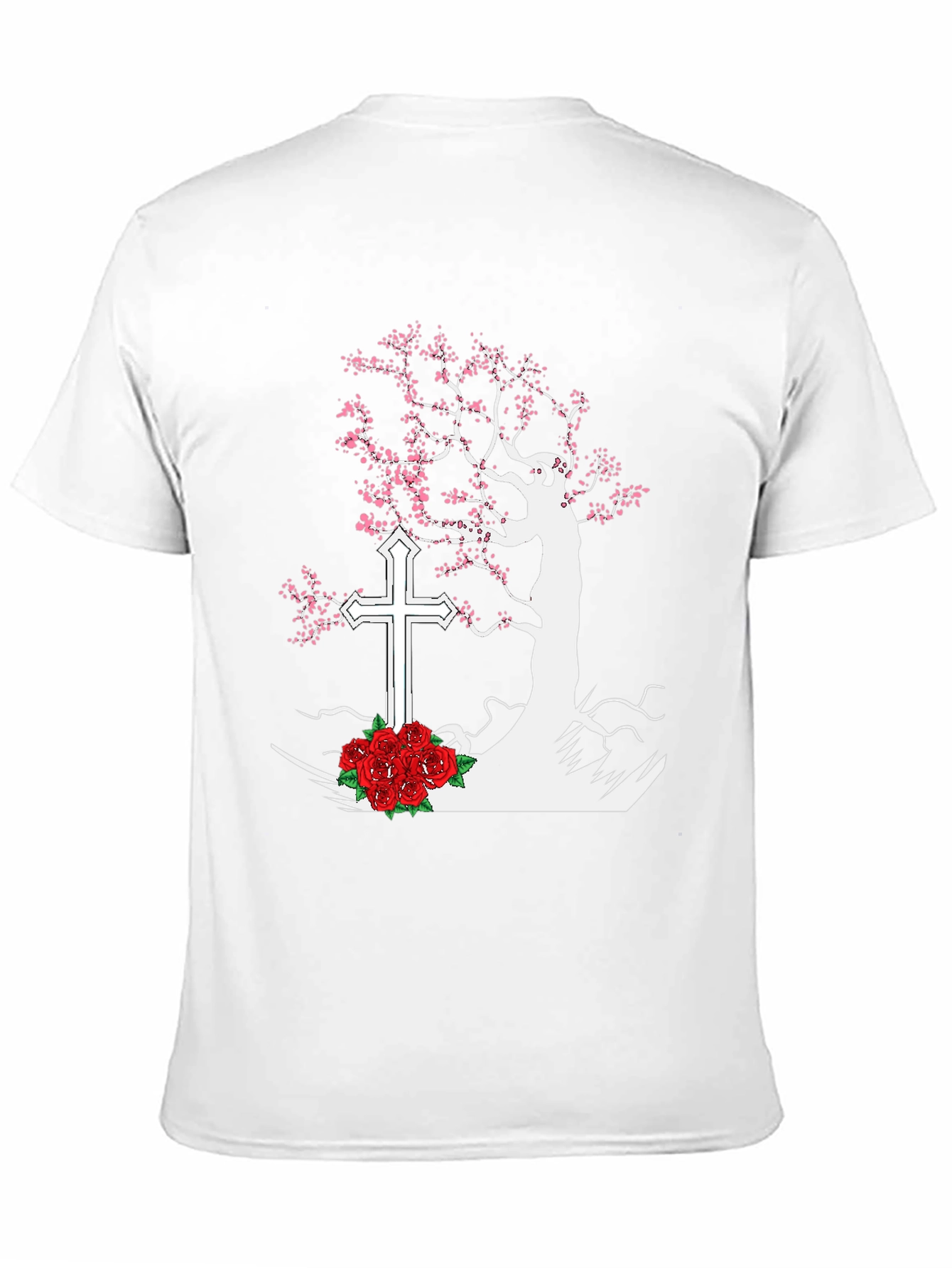 Tree Cross Roses Black T-Shirt