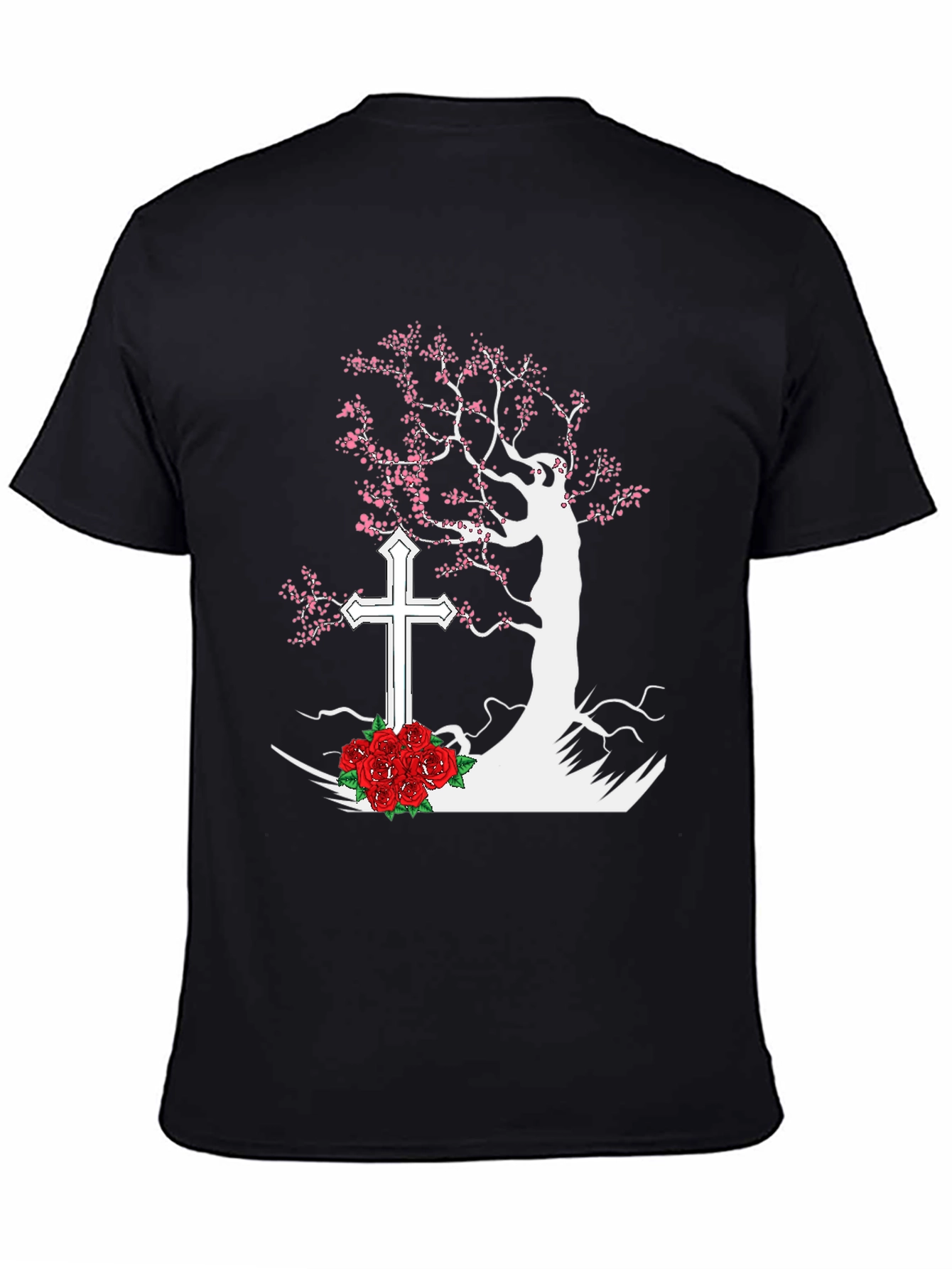 Tree Cross Roses Black T-Shirt