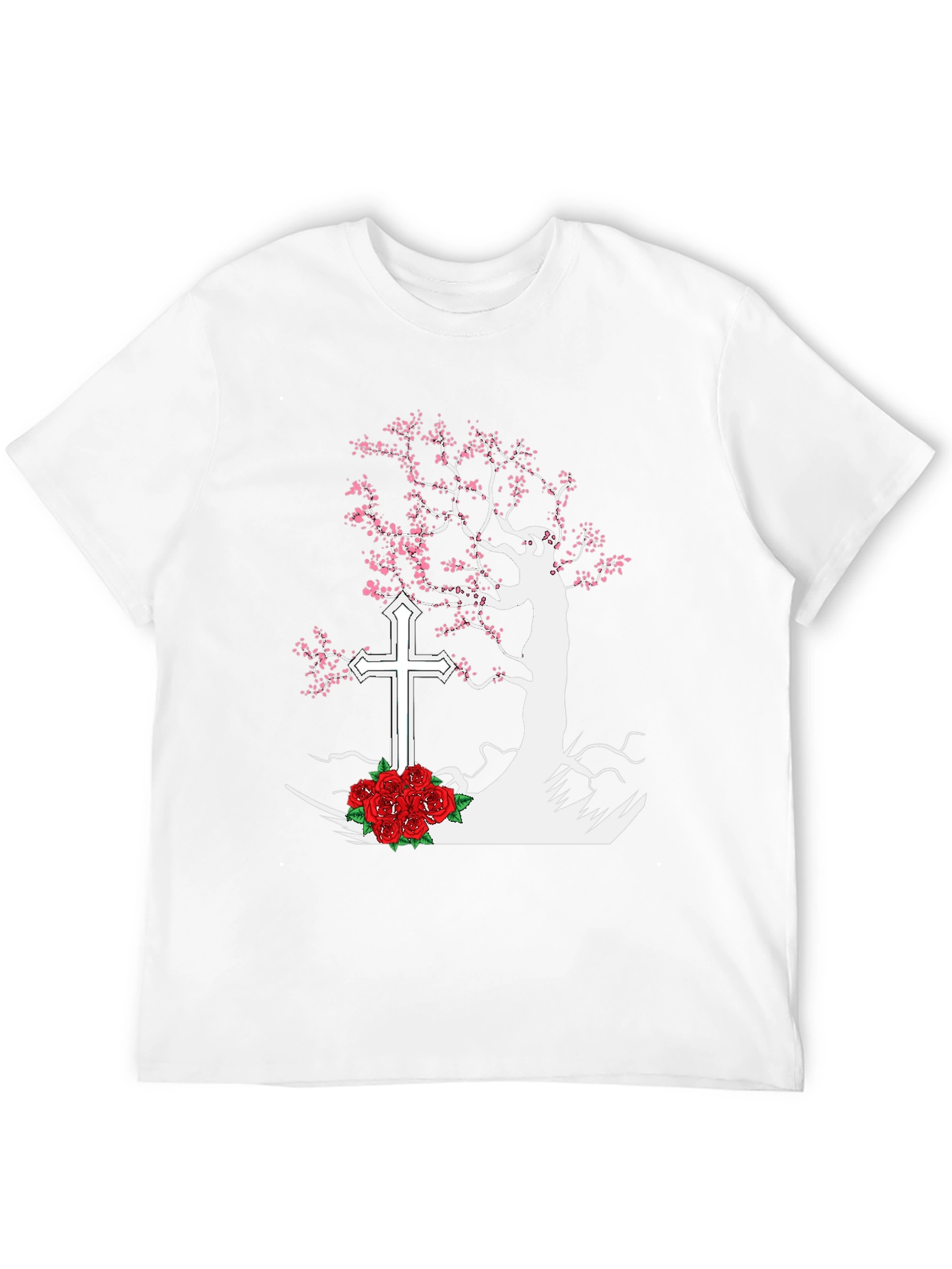 Tree Cross Roses Black T-Shirt