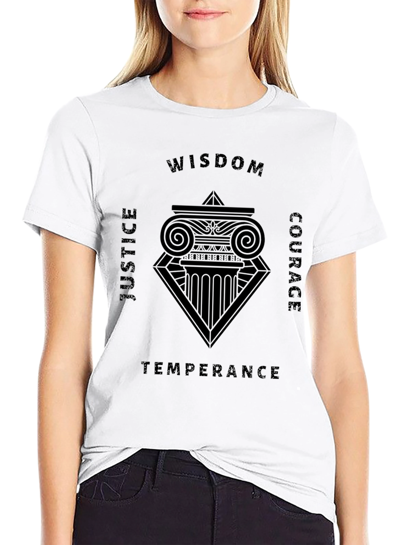 Philosophical Virtues Graphic Tee - Wisdom Justice Courage