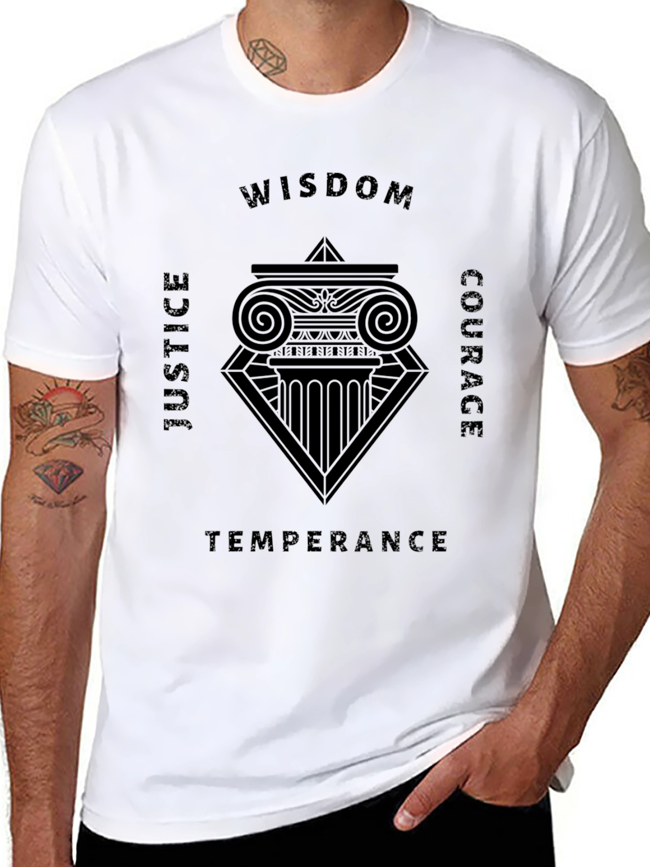Philosophical Virtues Graphic Tee - Wisdom Justice Courage