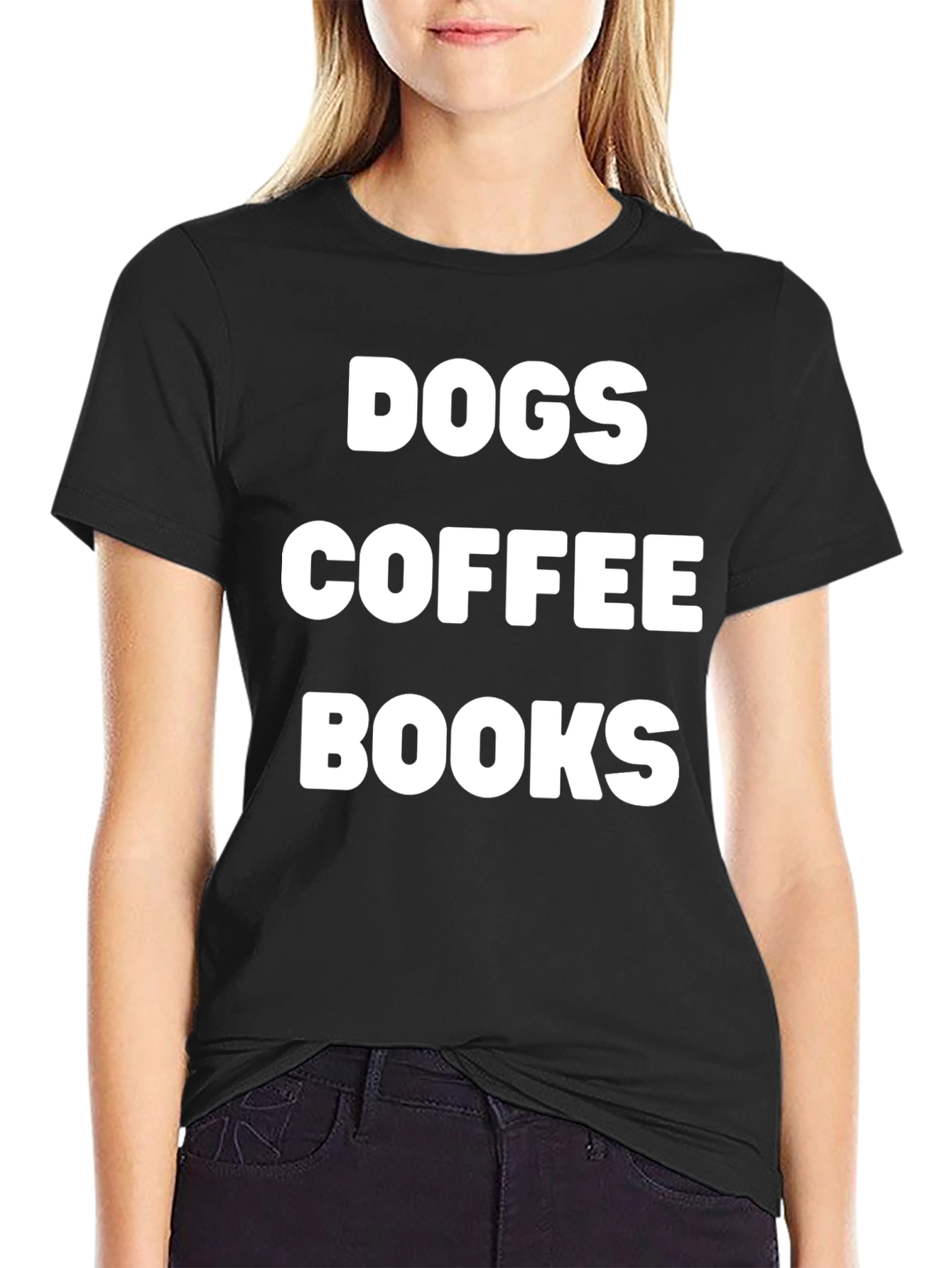 Dogs Coffee Books T-Shirt Black Cotton Tee