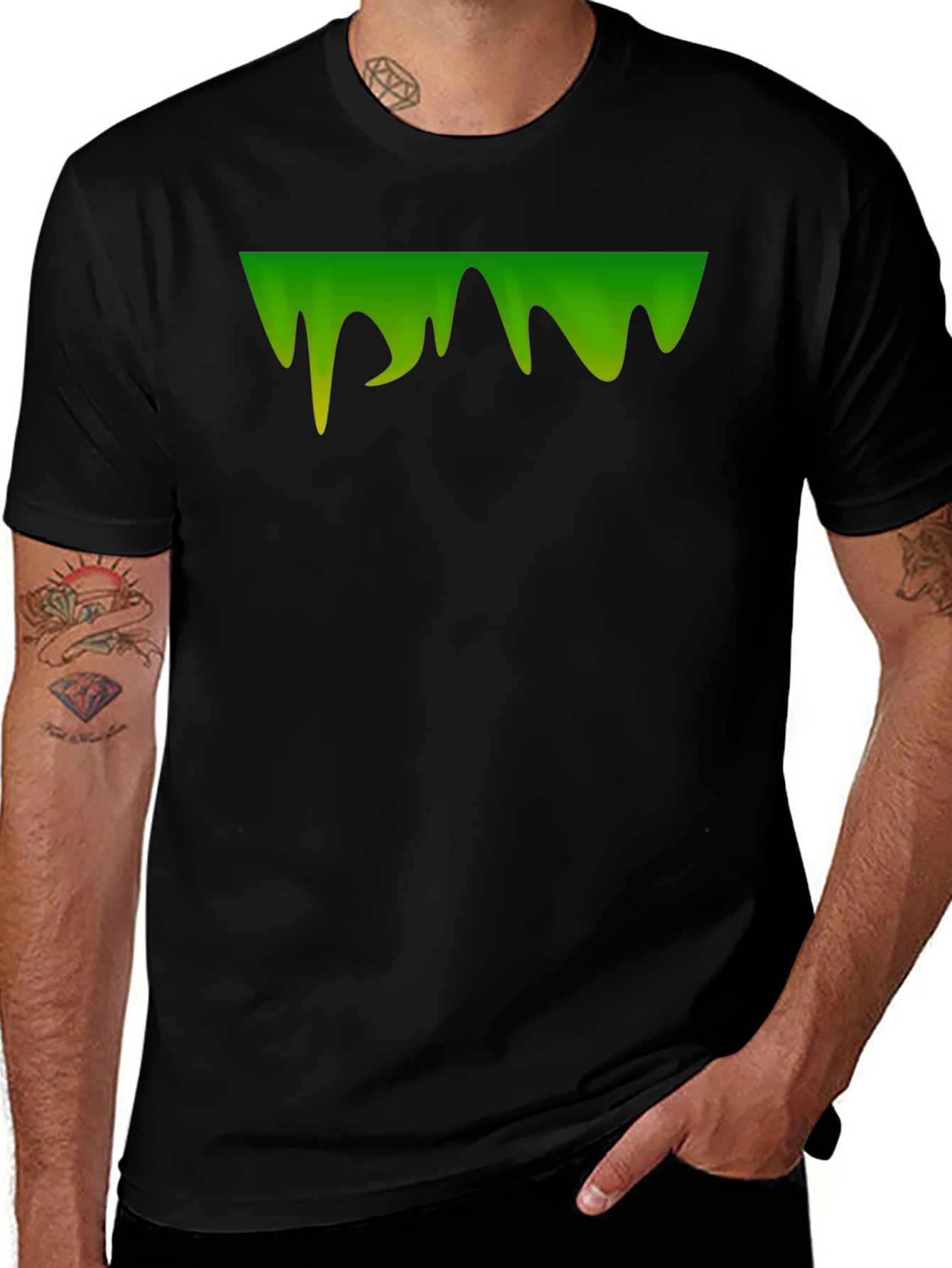 Green Slime Drip Graphic Tee - Mens Black T-Shirt