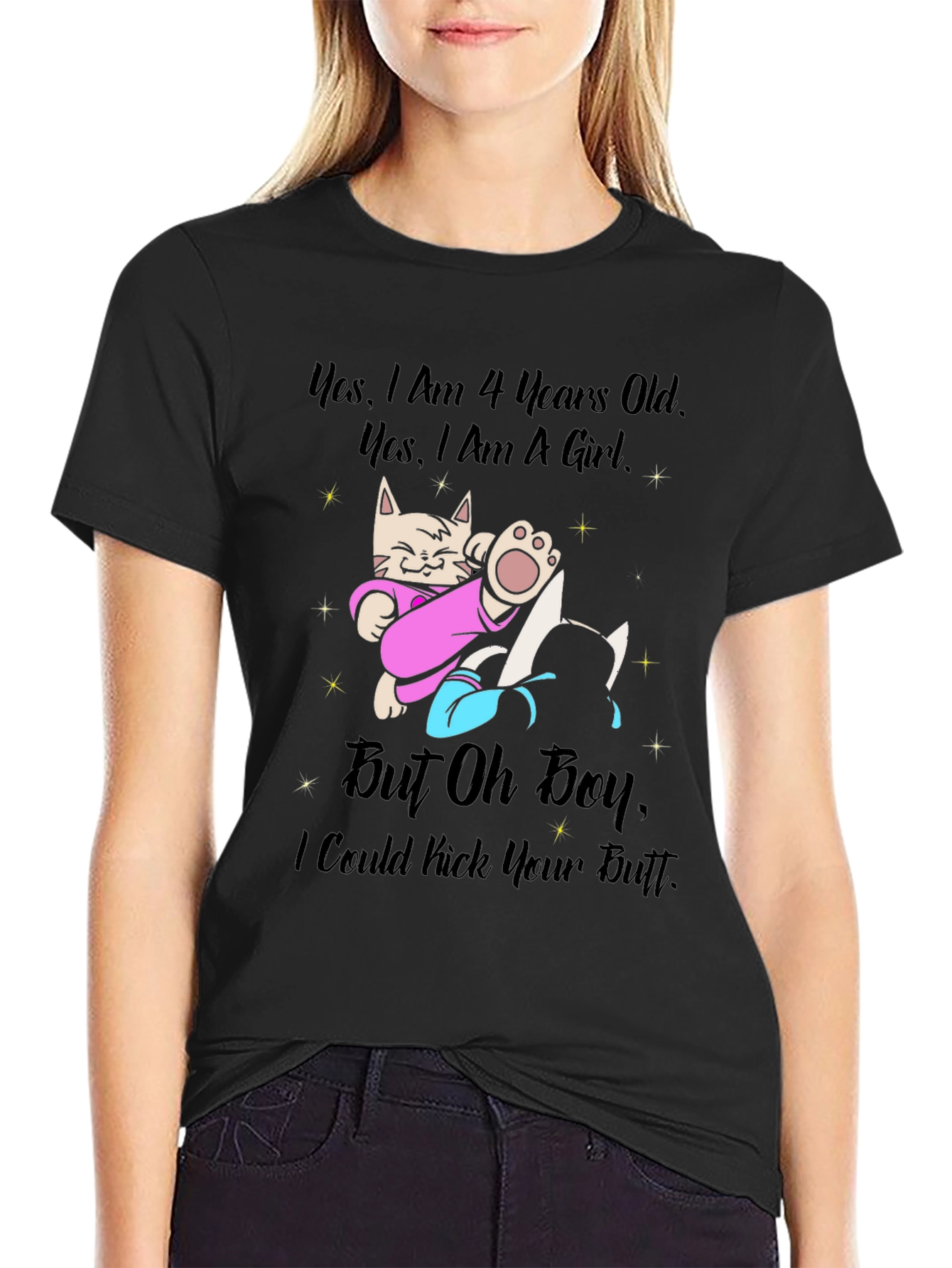 Funny Cat 4th Birthday Girl T-Shirt