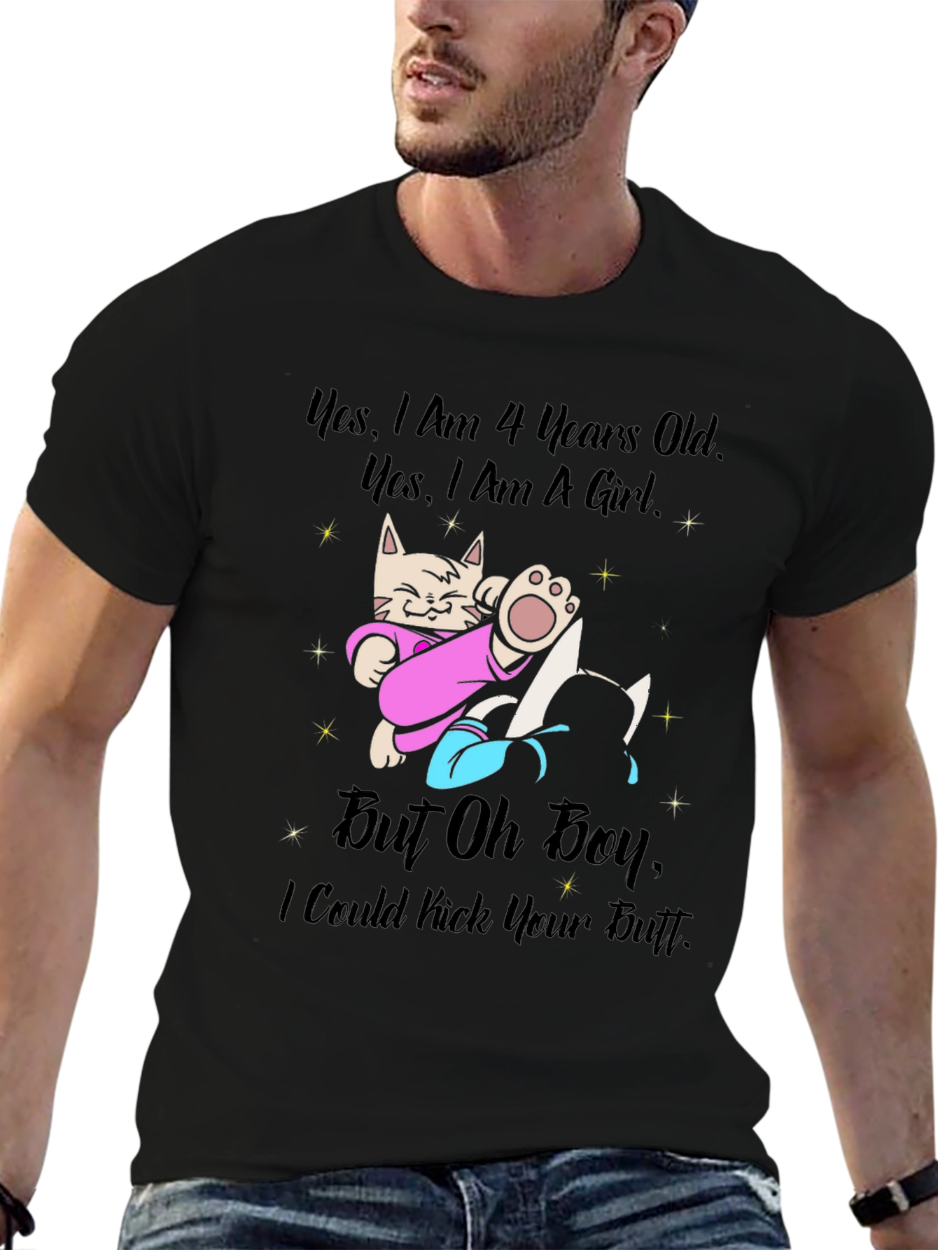 Funny Cat 4th Birthday Girl T-Shirt
