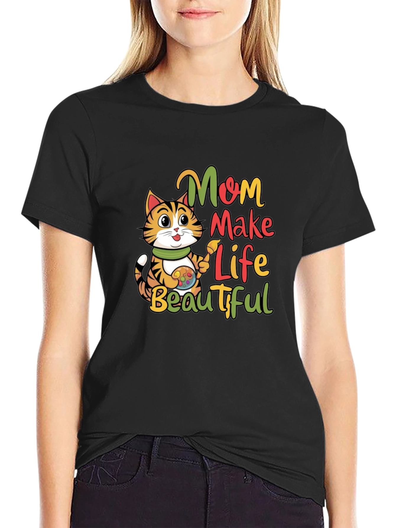 Mom Make Life Beautiful Cat T-Shirt