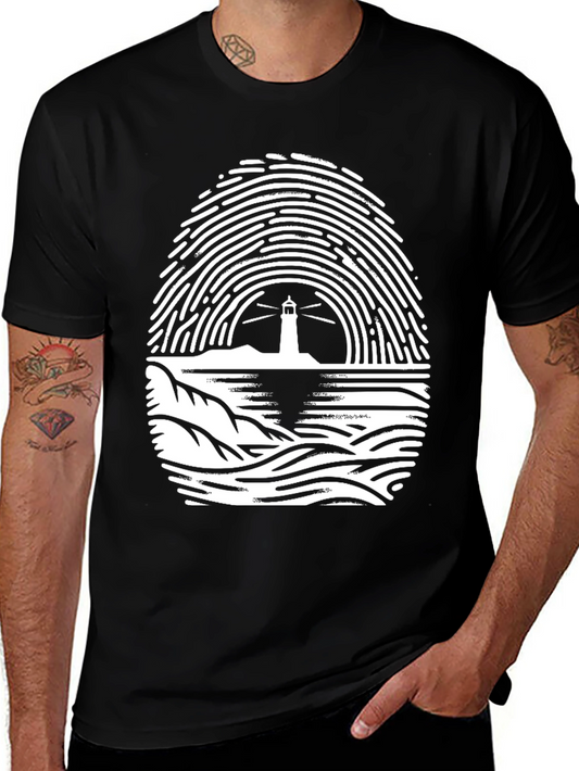 Lighthouse Fingerprint Graphic Tee - Black