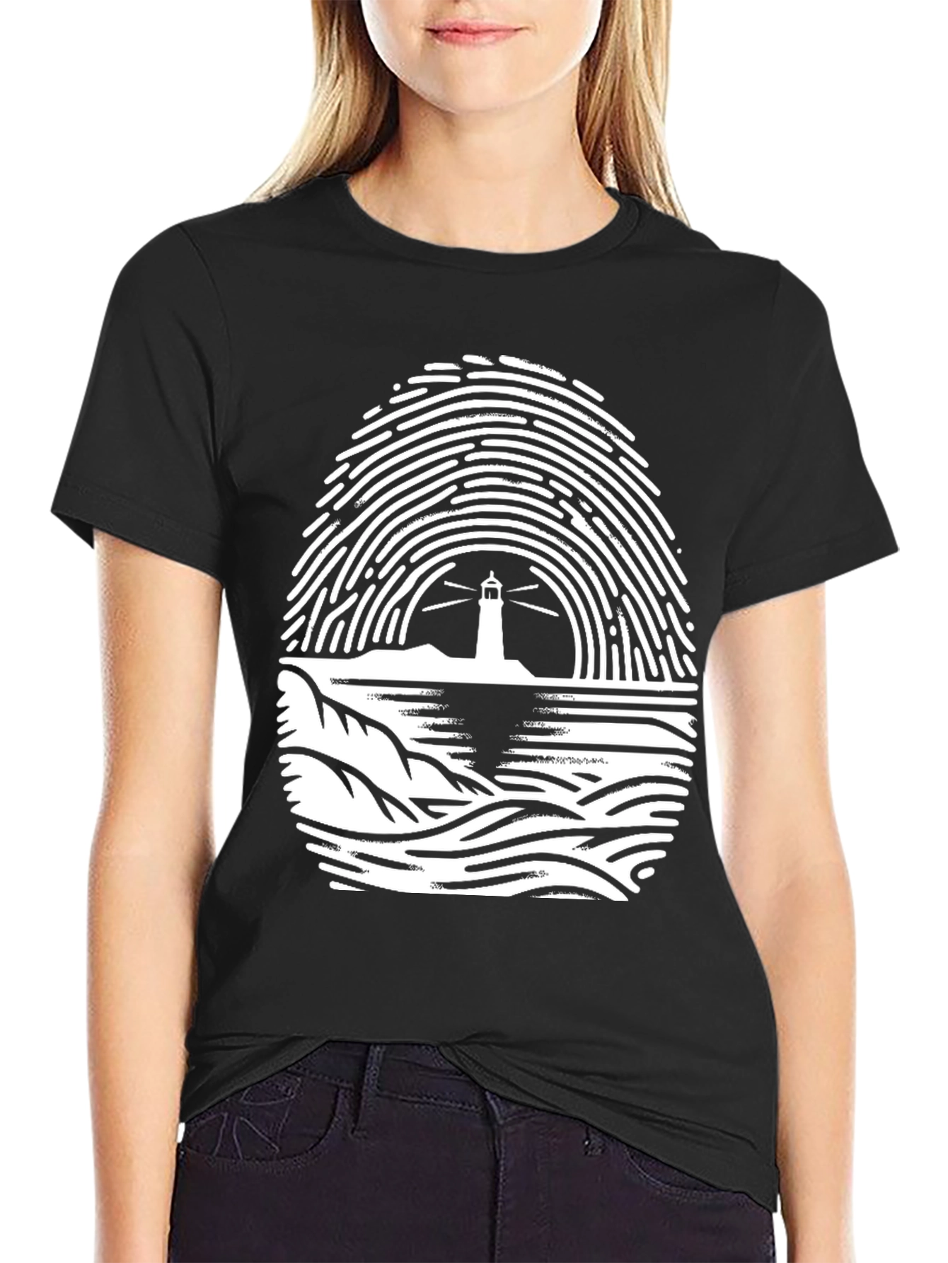 Lighthouse Fingerprint Graphic Tee - Black