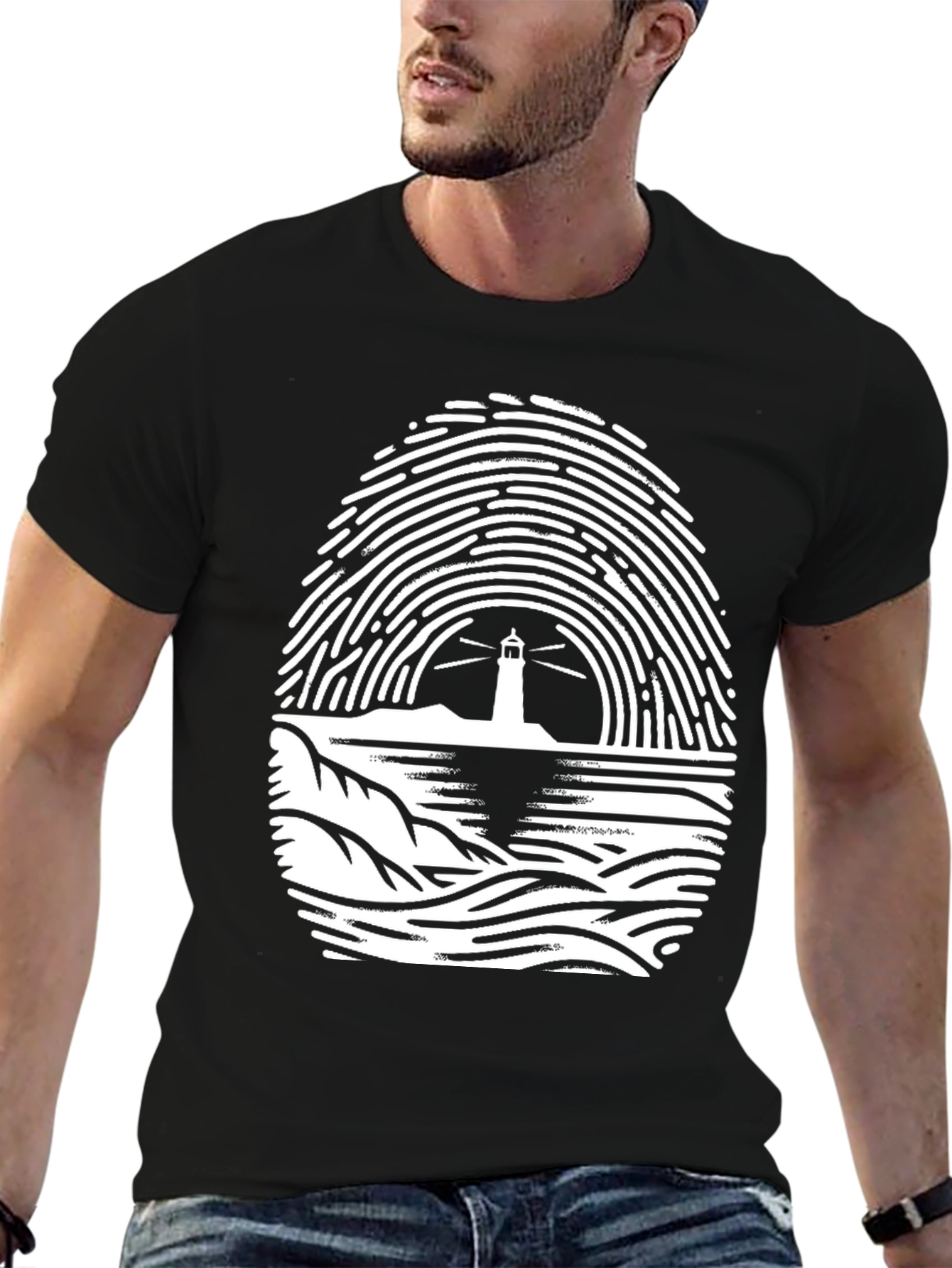 Lighthouse Fingerprint Graphic Tee - Black