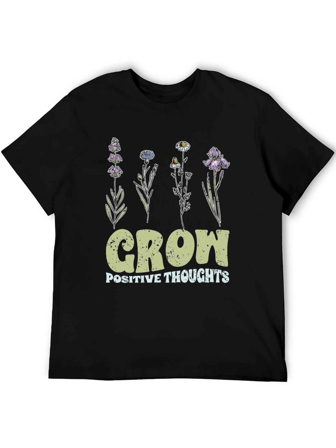 Grow Positive Thoughts Floral Black T-Shirt