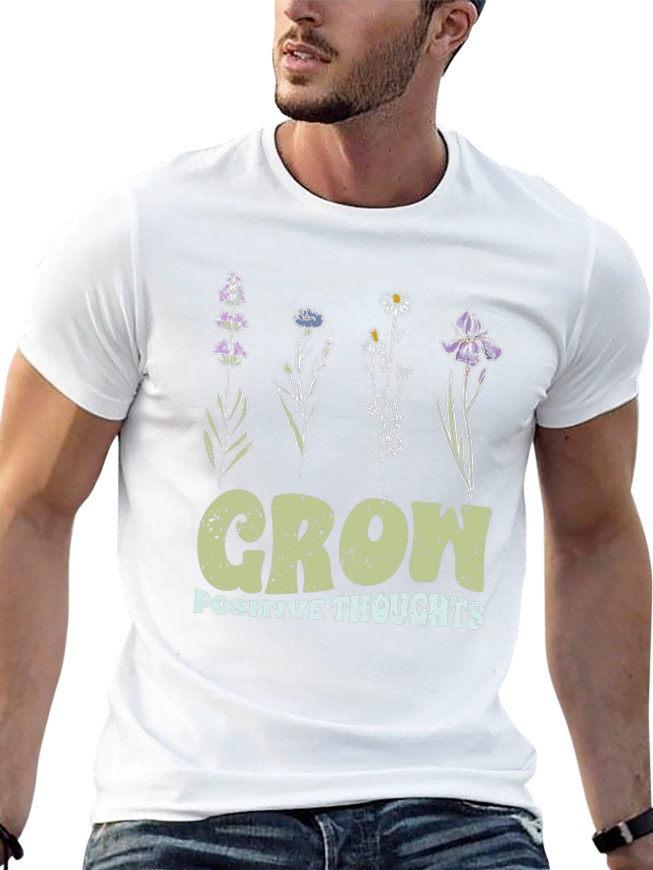 Grow Positive Thoughts Floral Black T-Shirt