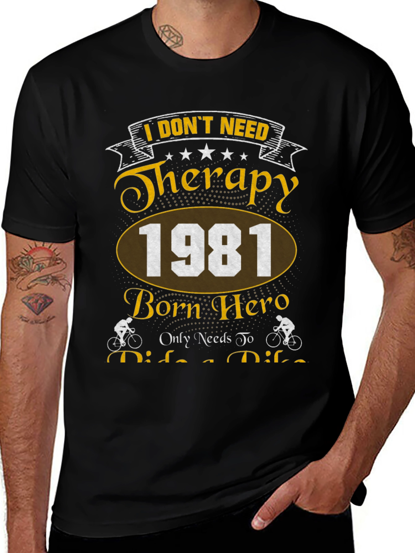Therapy Bike Ride 1981 Born Hero Black T-Shirt