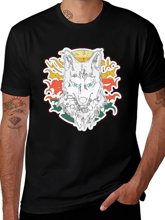 Wolf Graphic Print T-Shirt - Short Sleeve Black Tee