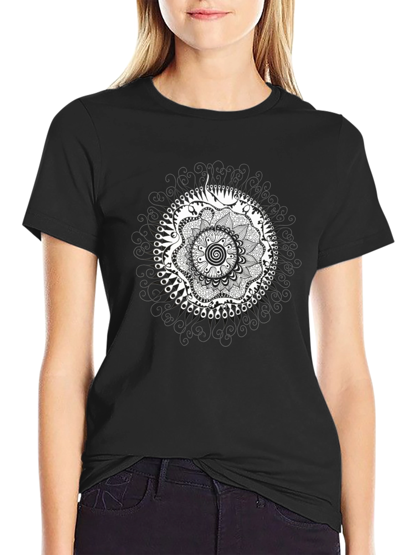 Black T-Shirt with Mandala Design