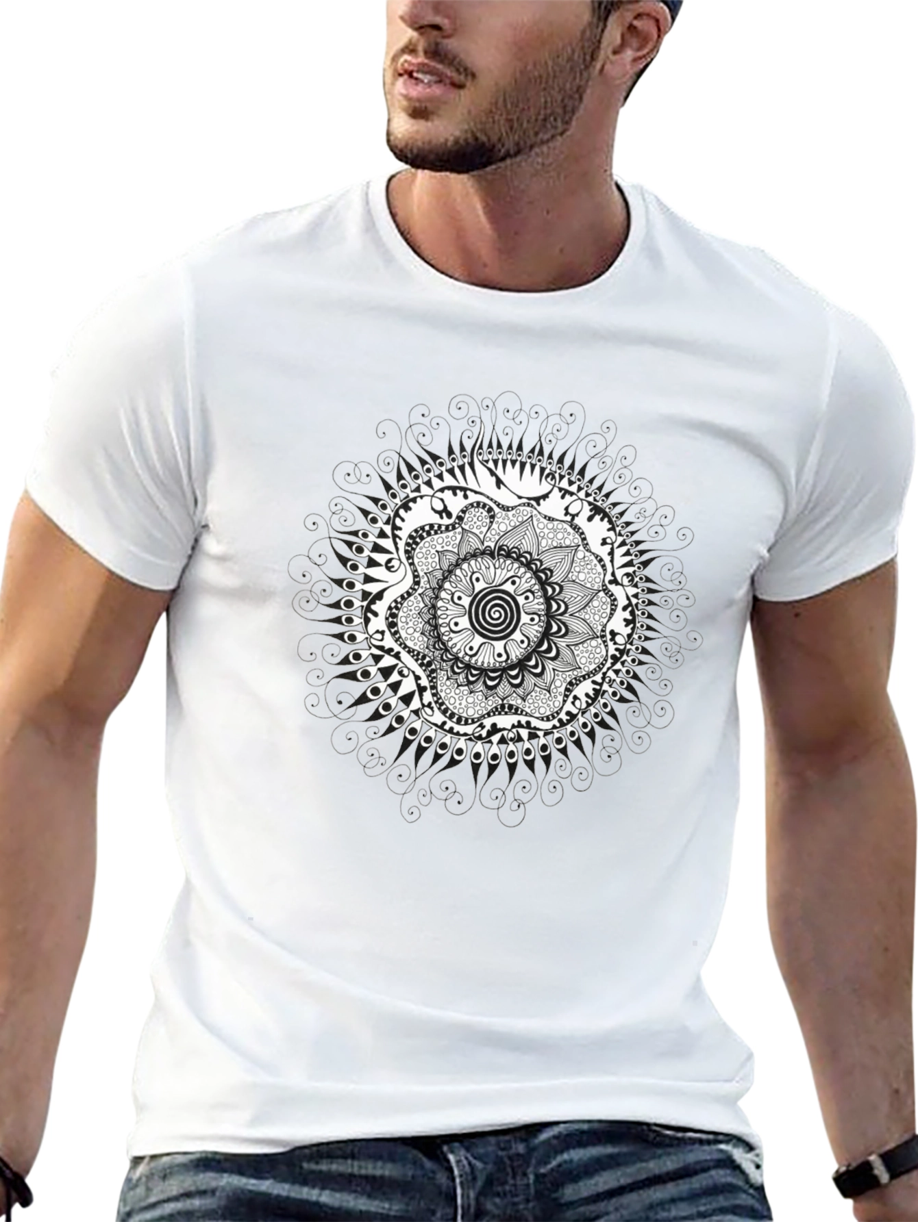 Black T-Shirt with Mandala Design