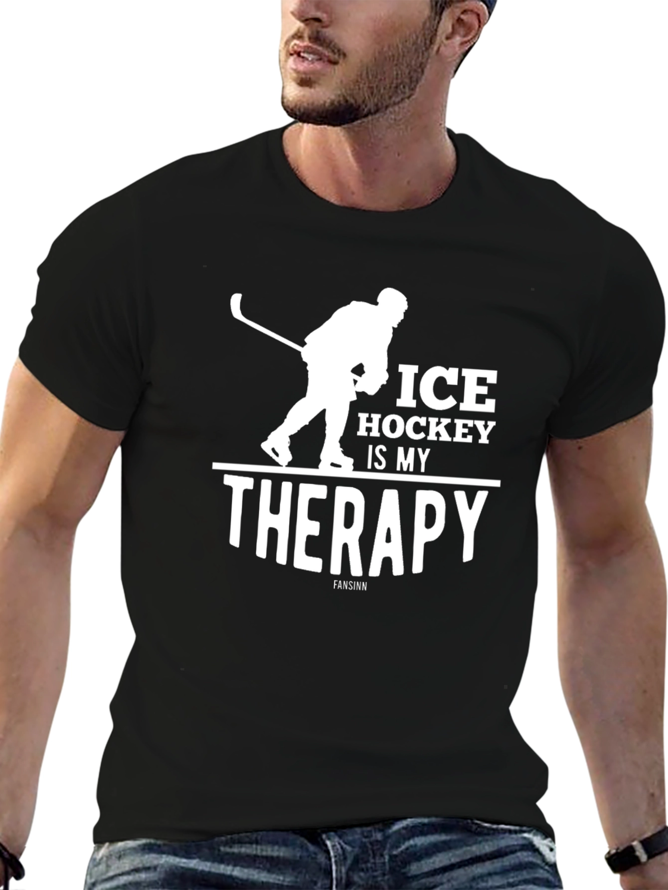 Ice Hockey Is My Therapy Black T-Shirt
