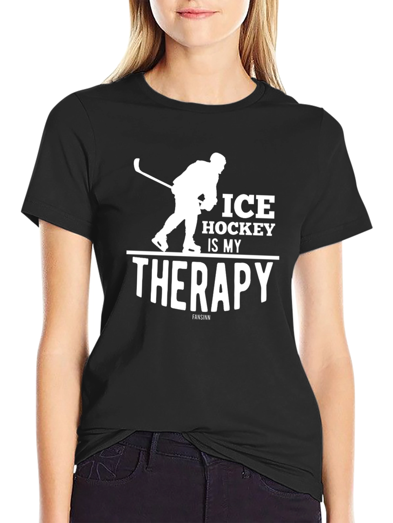 Ice Hockey Is My Therapy Black T-Shirt