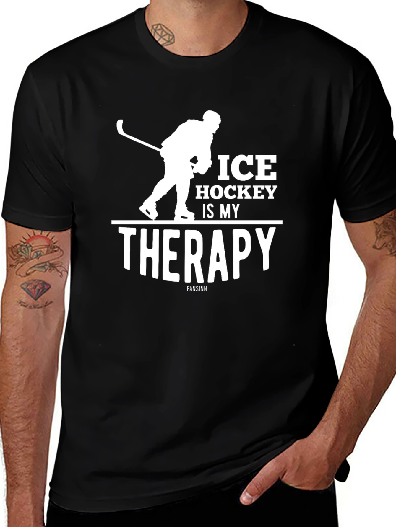 Ice Hockey Is My Therapy Black T-Shirt