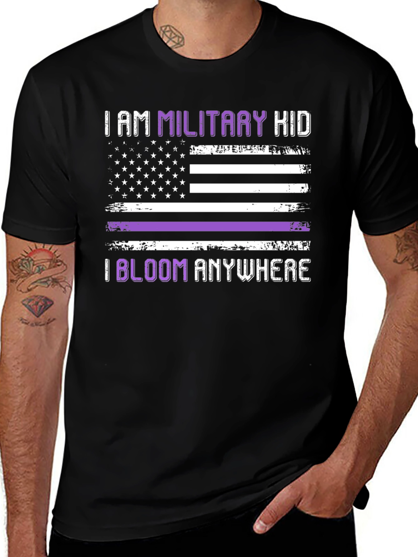Military Kid Purple Stripe USA Flag Graphic Tee