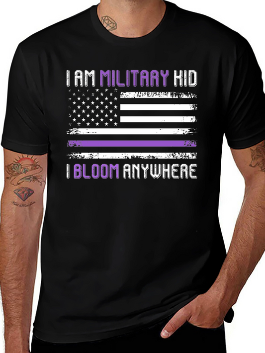 Military Kid Purple Stripe USA Flag Graphic Tee