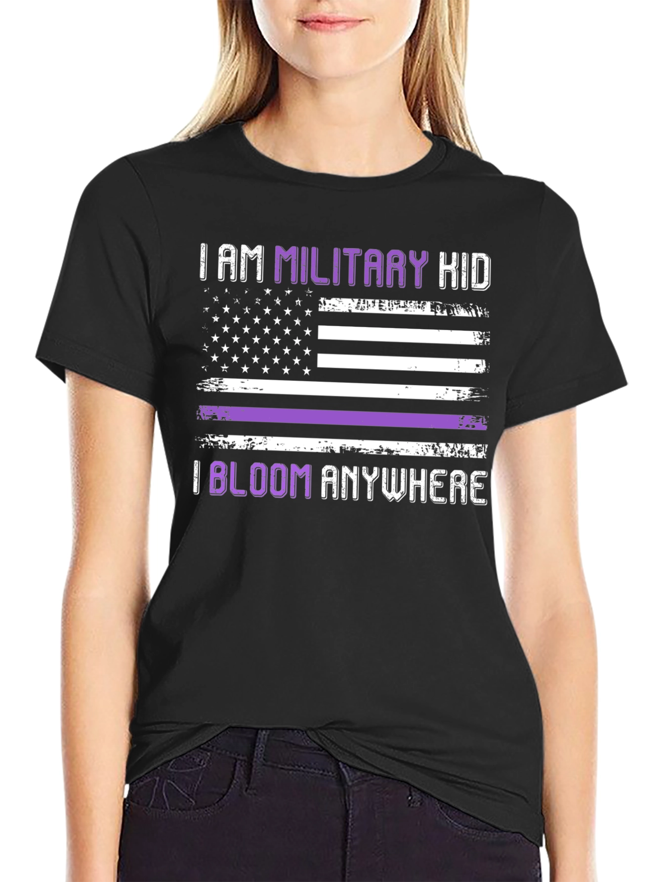 Military Kid Purple Stripe USA Flag Graphic Tee
