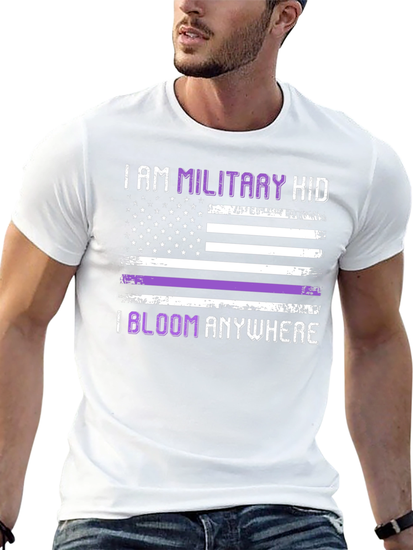 Military Kid Purple Stripe USA Flag Graphic Tee