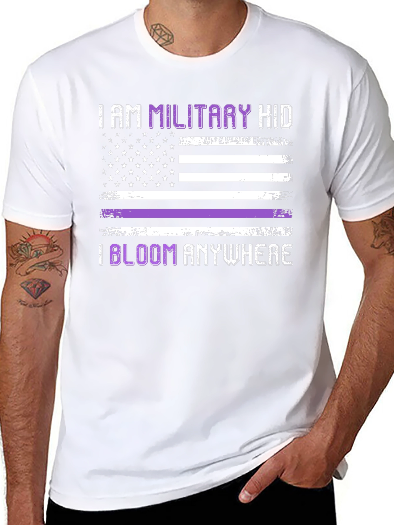Military Kid Purple Stripe USA Flag Graphic Tee