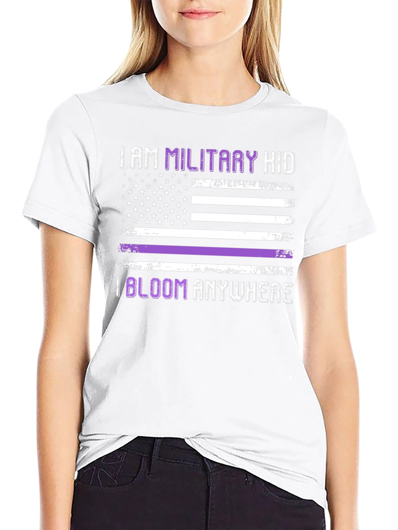 Military Kid Purple Stripe USA Flag Graphic Tee