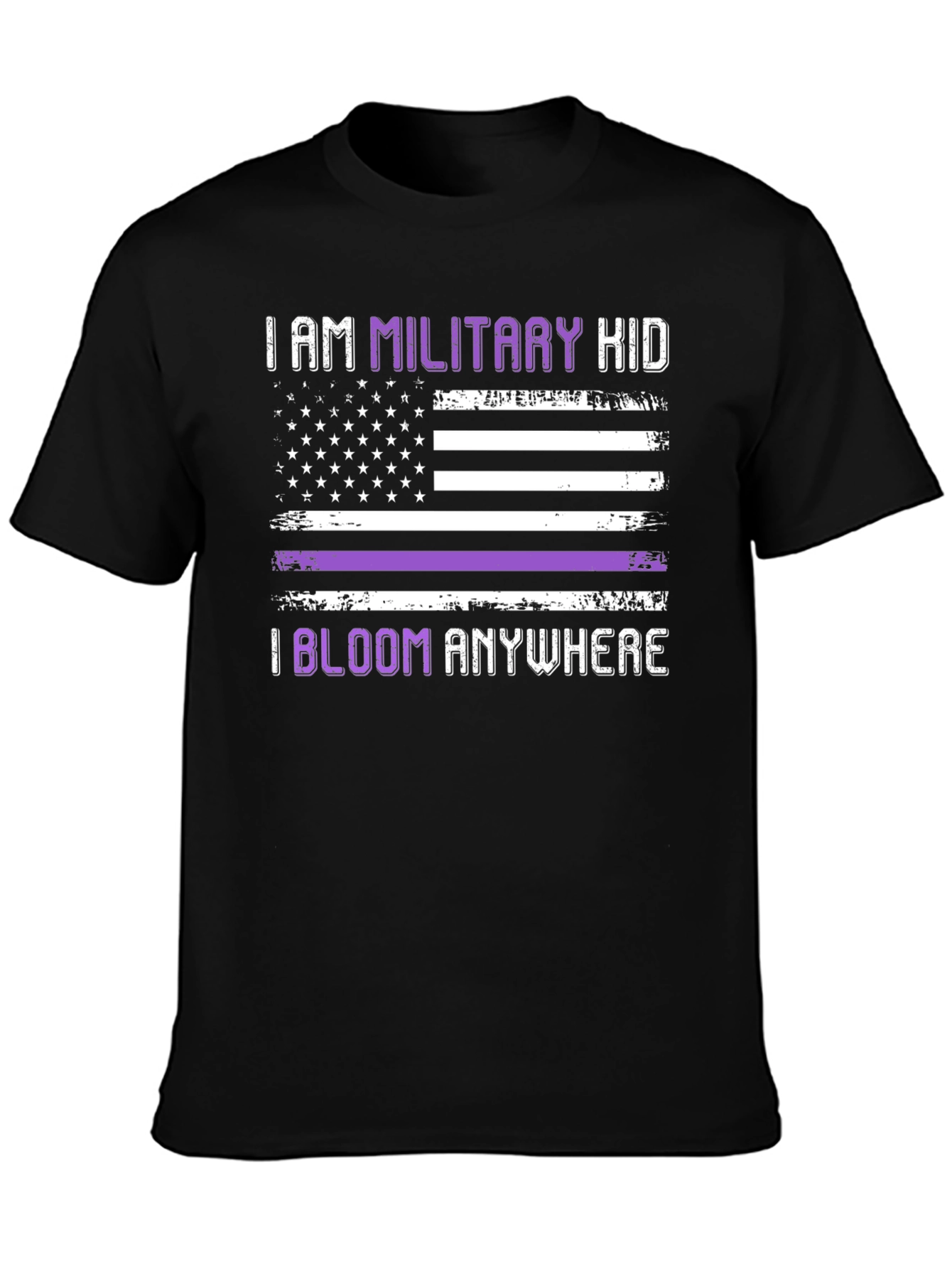 Military Kid Purple Stripe USA Flag Graphic Tee