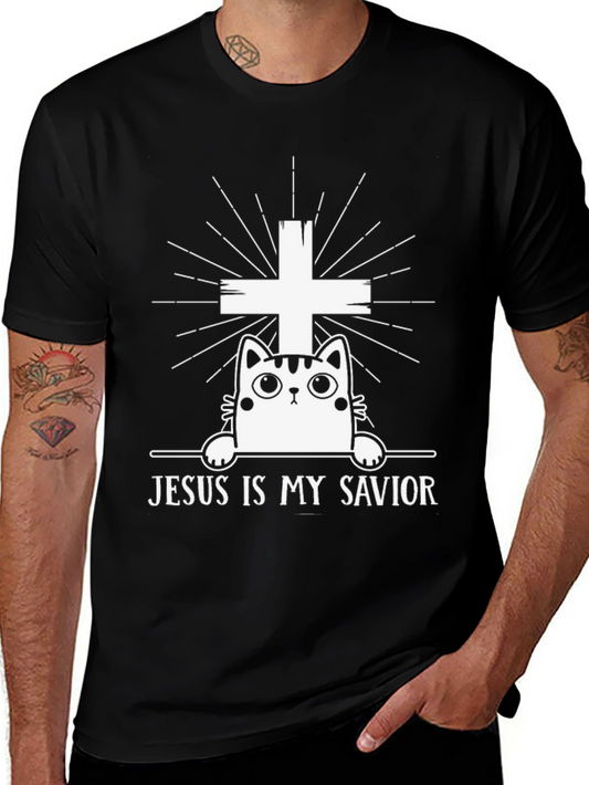 Jesus is My Savior Cat Graphic T-Shirt
