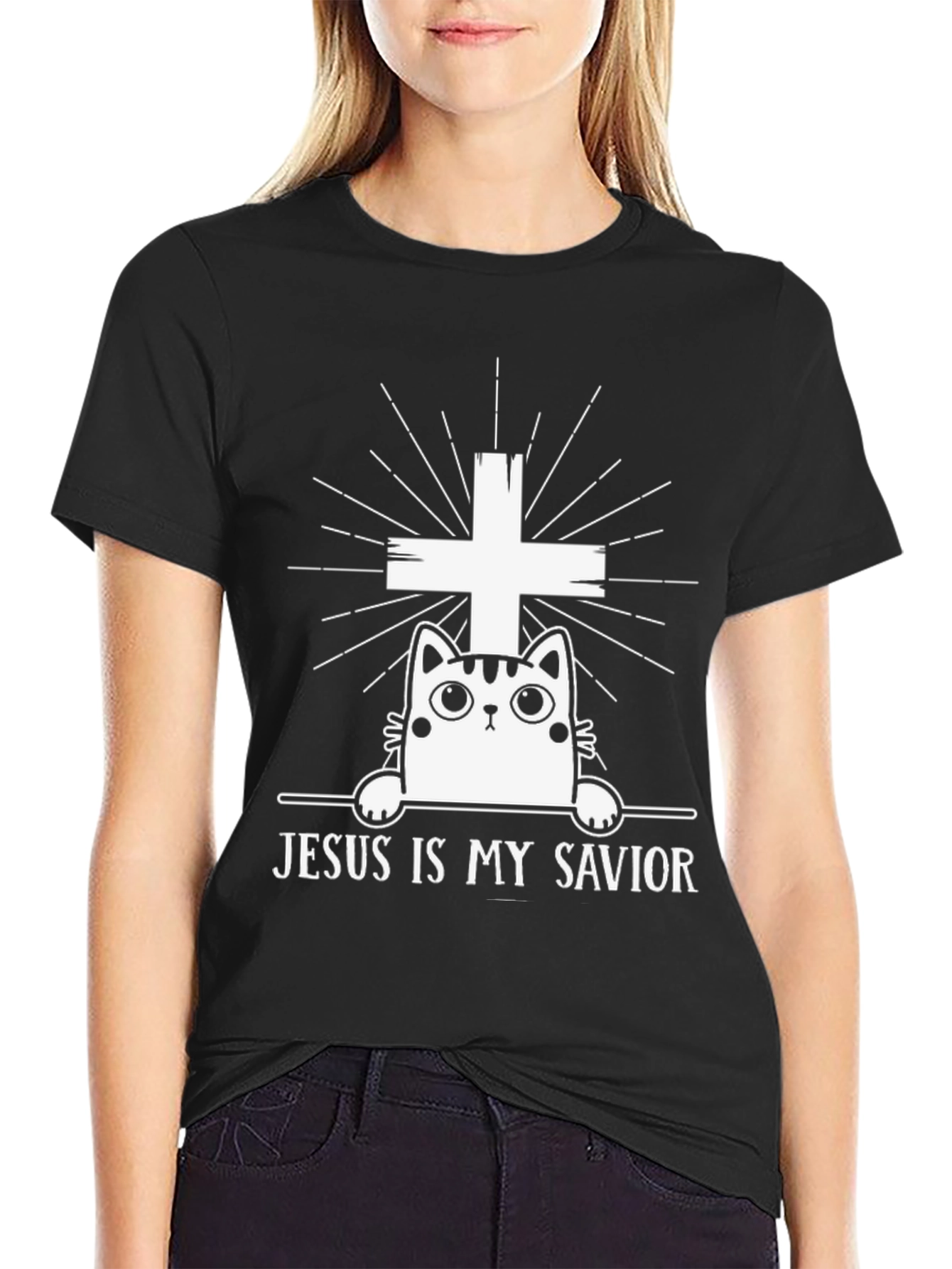 Jesus is My Savior Cat Graphic T-Shirt