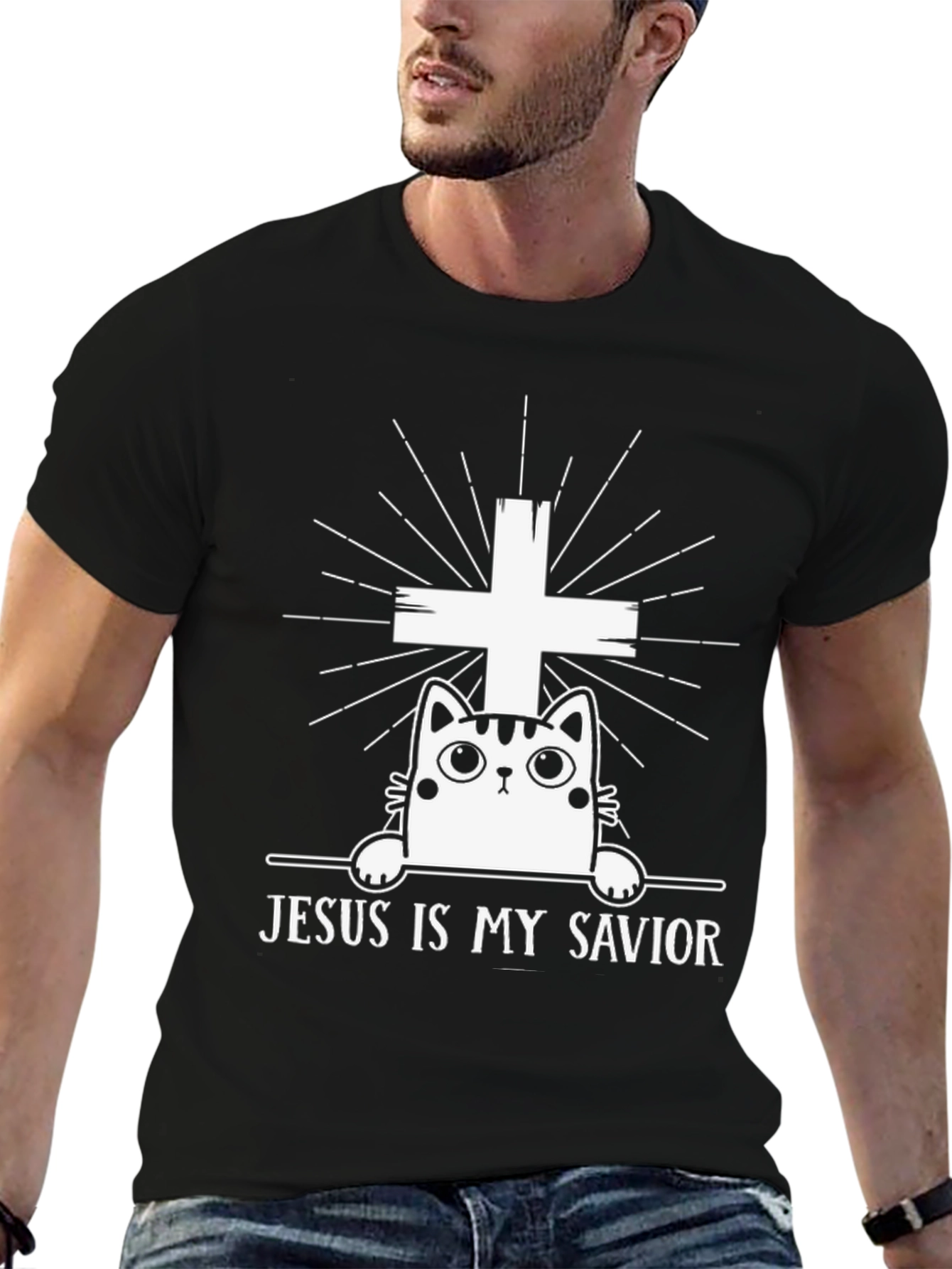 Jesus is My Savior Cat Graphic T-Shirt