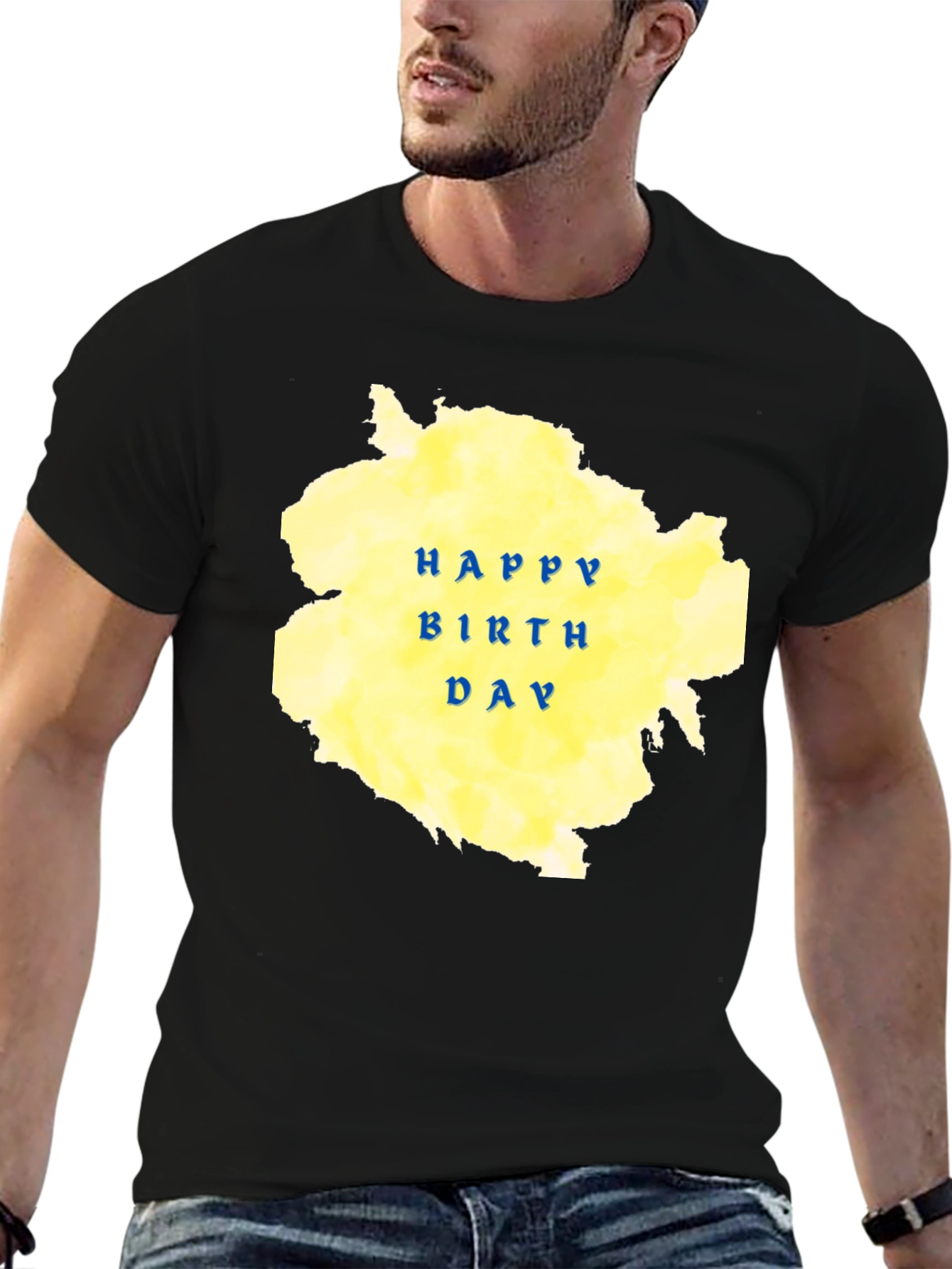 Happy Birthday Graphic Tee - Black Cotton Blend