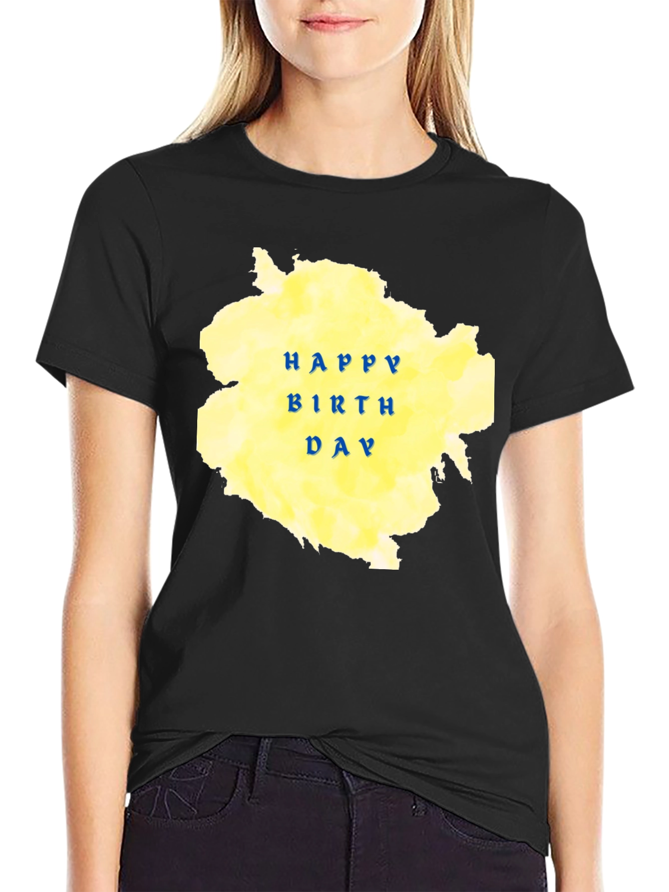 Happy Birthday Graphic Tee - Black Cotton Blend