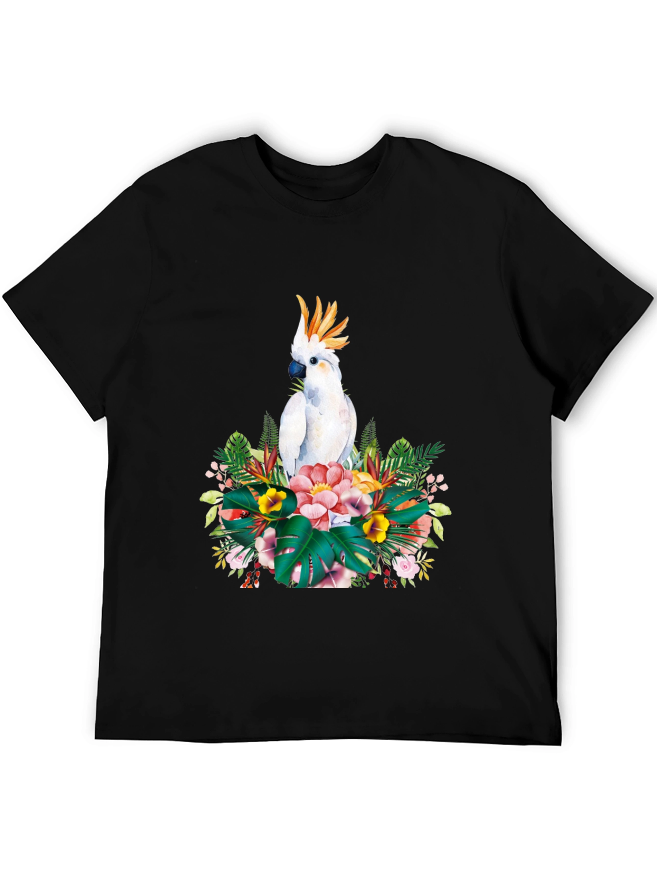 Tropical Parrot Graphic Tee - Black