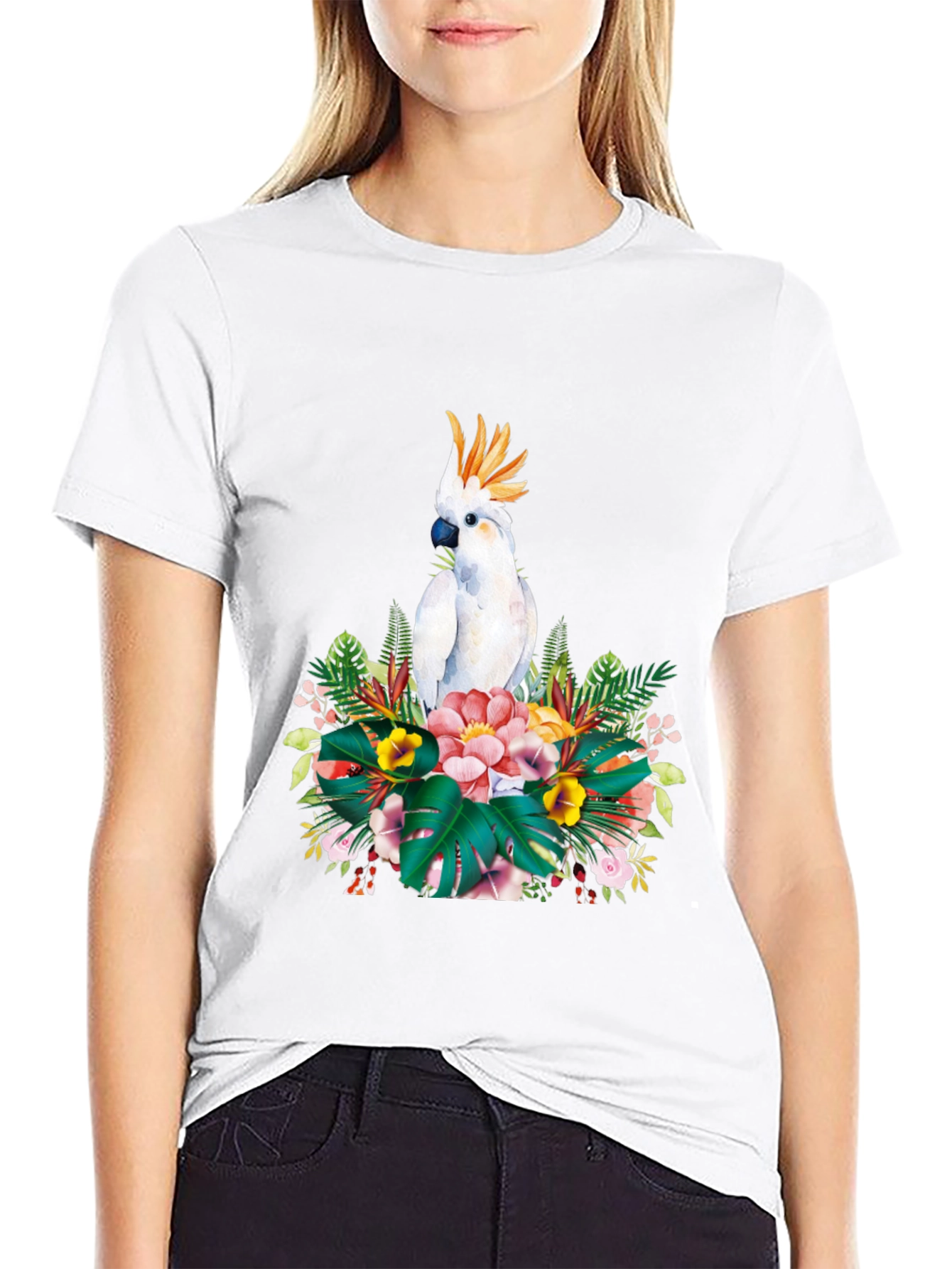 Tropical Parrot Graphic Tee - Black