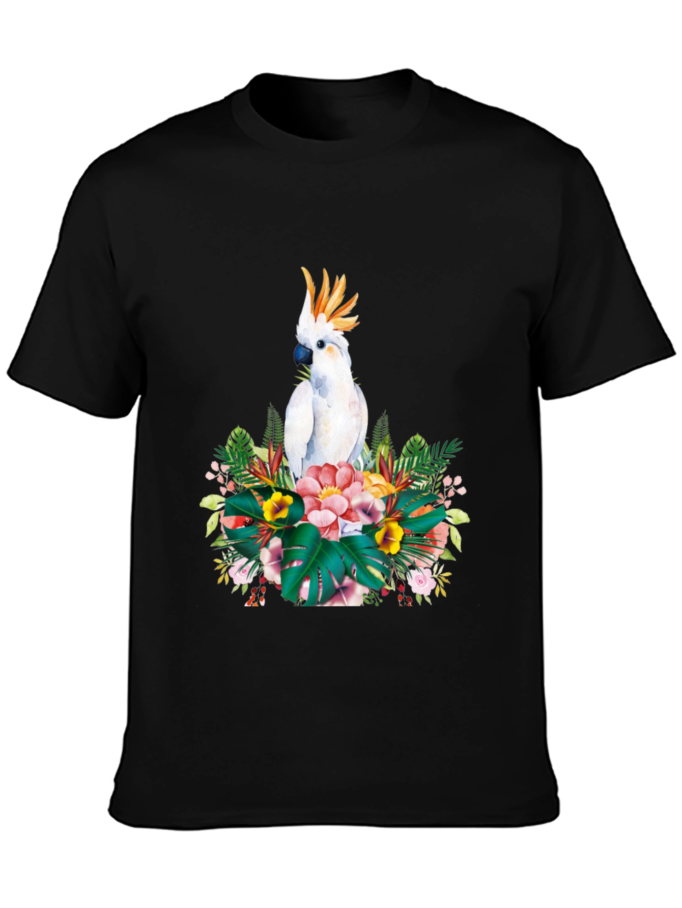 Tropical Parrot Graphic Tee - Black