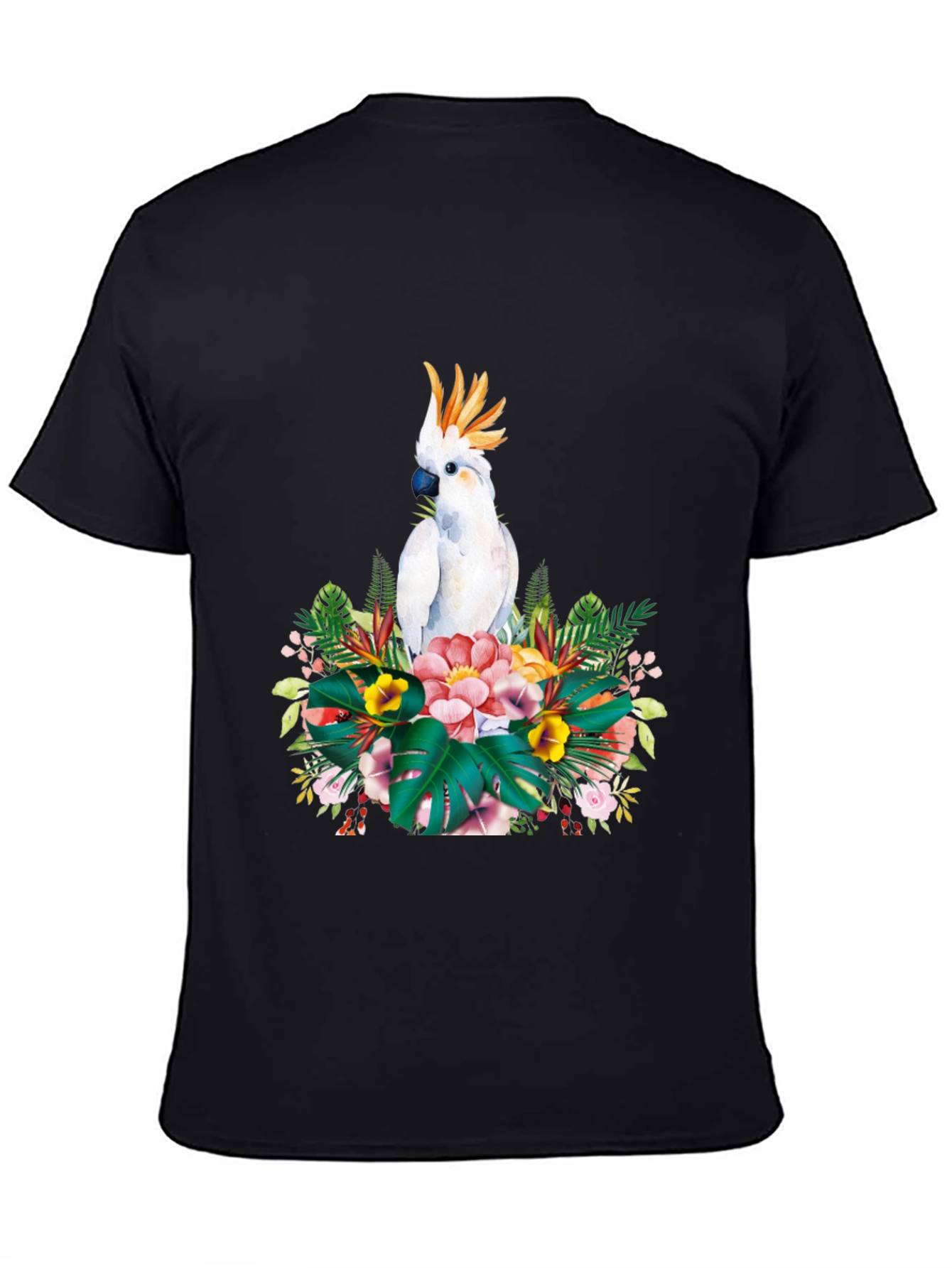 Tropical Parrot Graphic Tee - Black