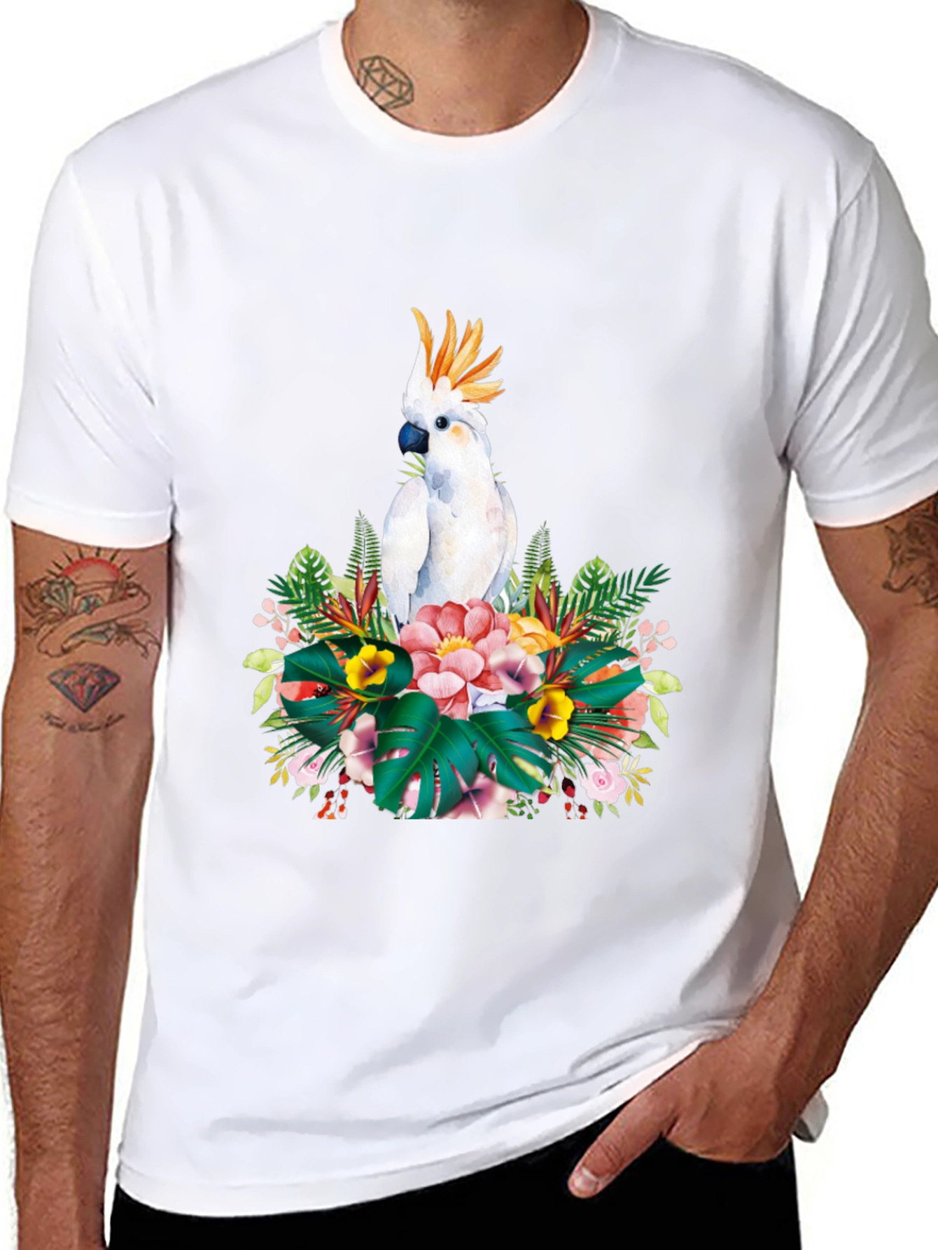 Tropical Parrot Graphic Tee - Black