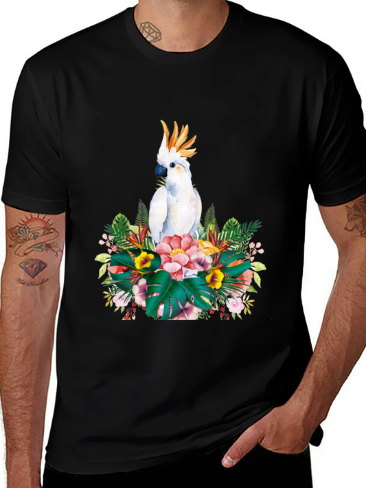 Tropical Parrot Graphic Tee - Black