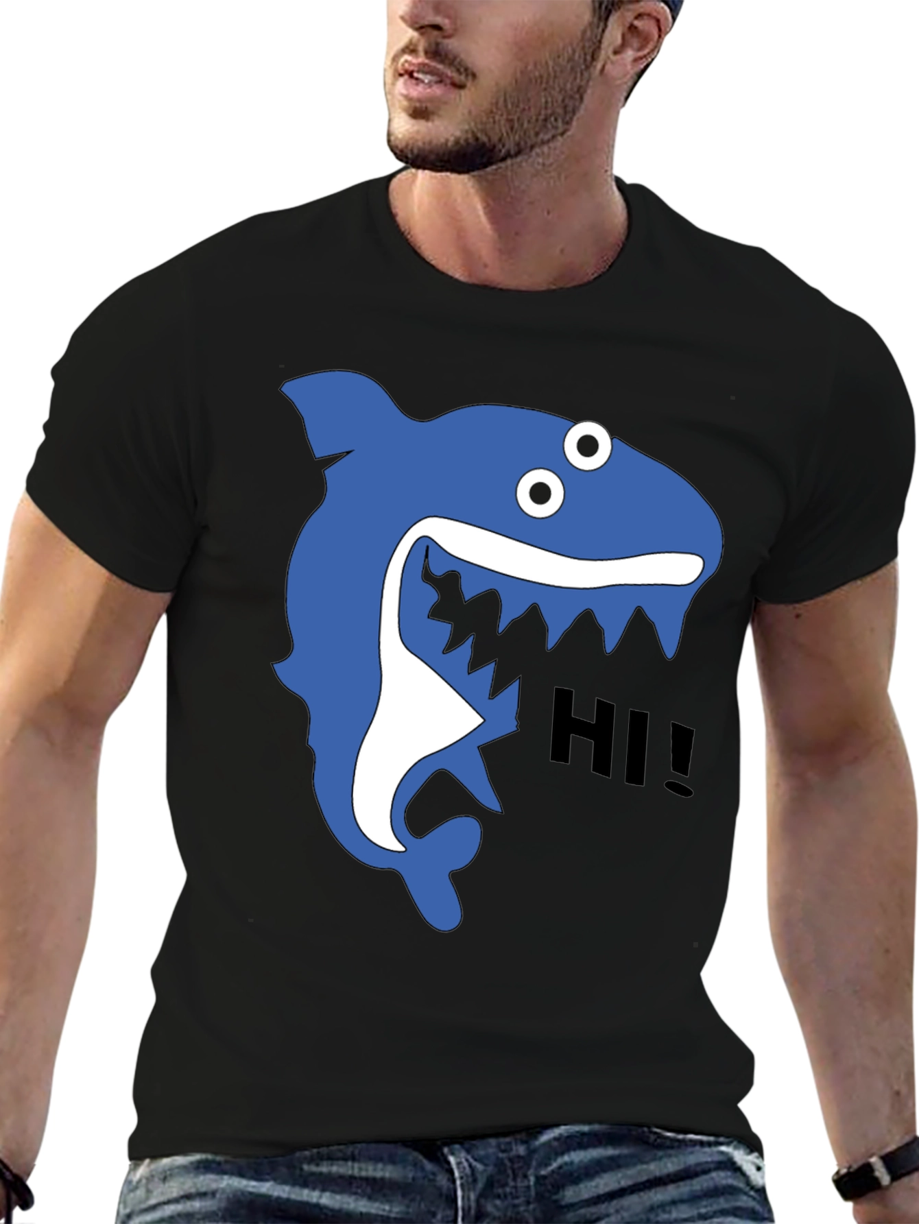 Shark Hi! Graphic Tee - Black Cotton T-Shirt