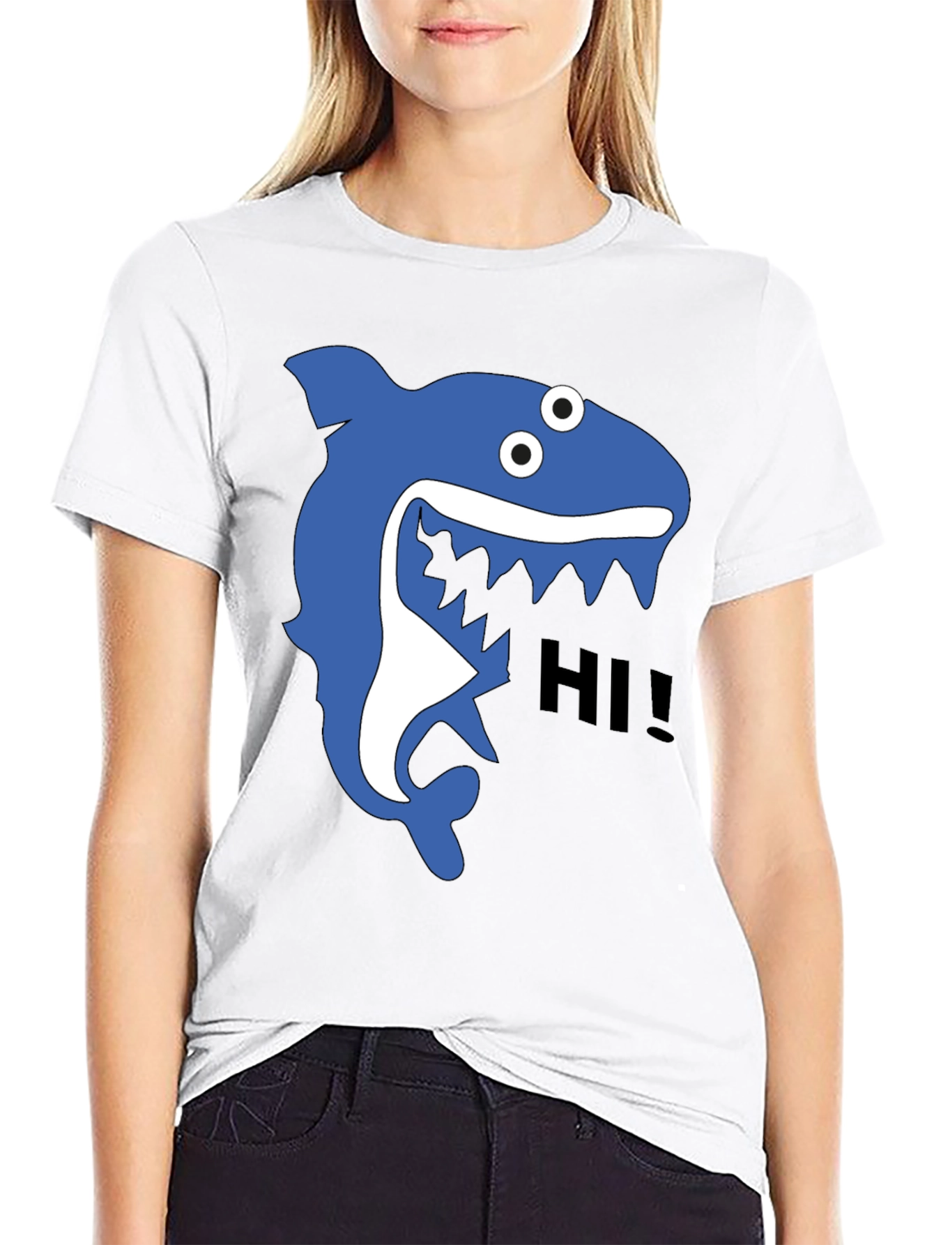 Shark Hi! Graphic Tee - Black Cotton T-Shirt